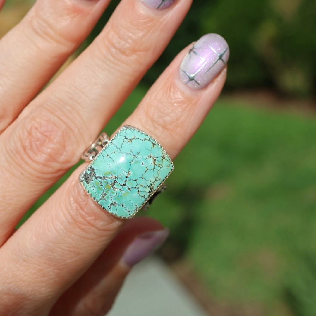 Turquoise Barrel Ring with Horseshoes (Size 6.5)