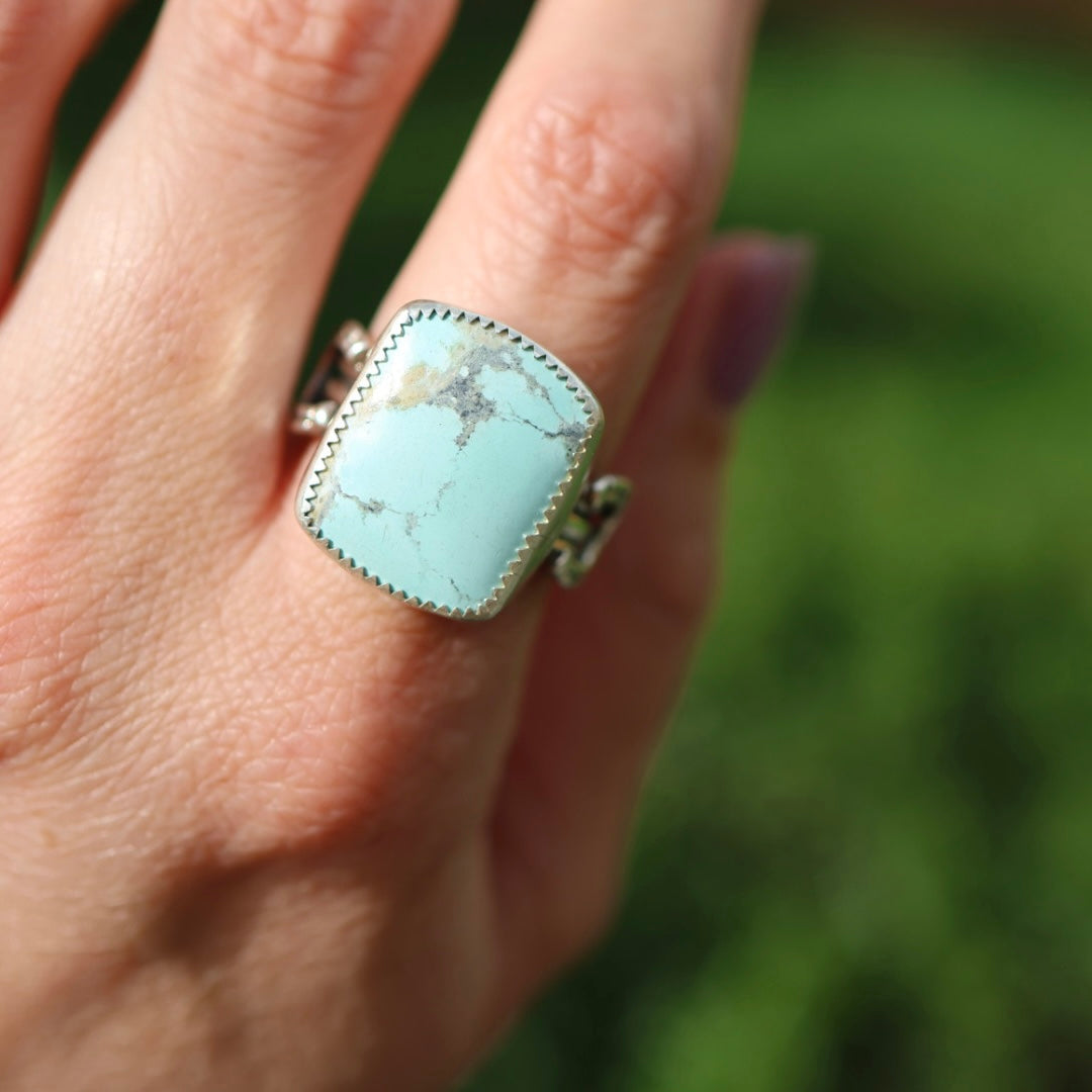 Turquoise Barrel Ring with Horseshoes (Size 9.25)
