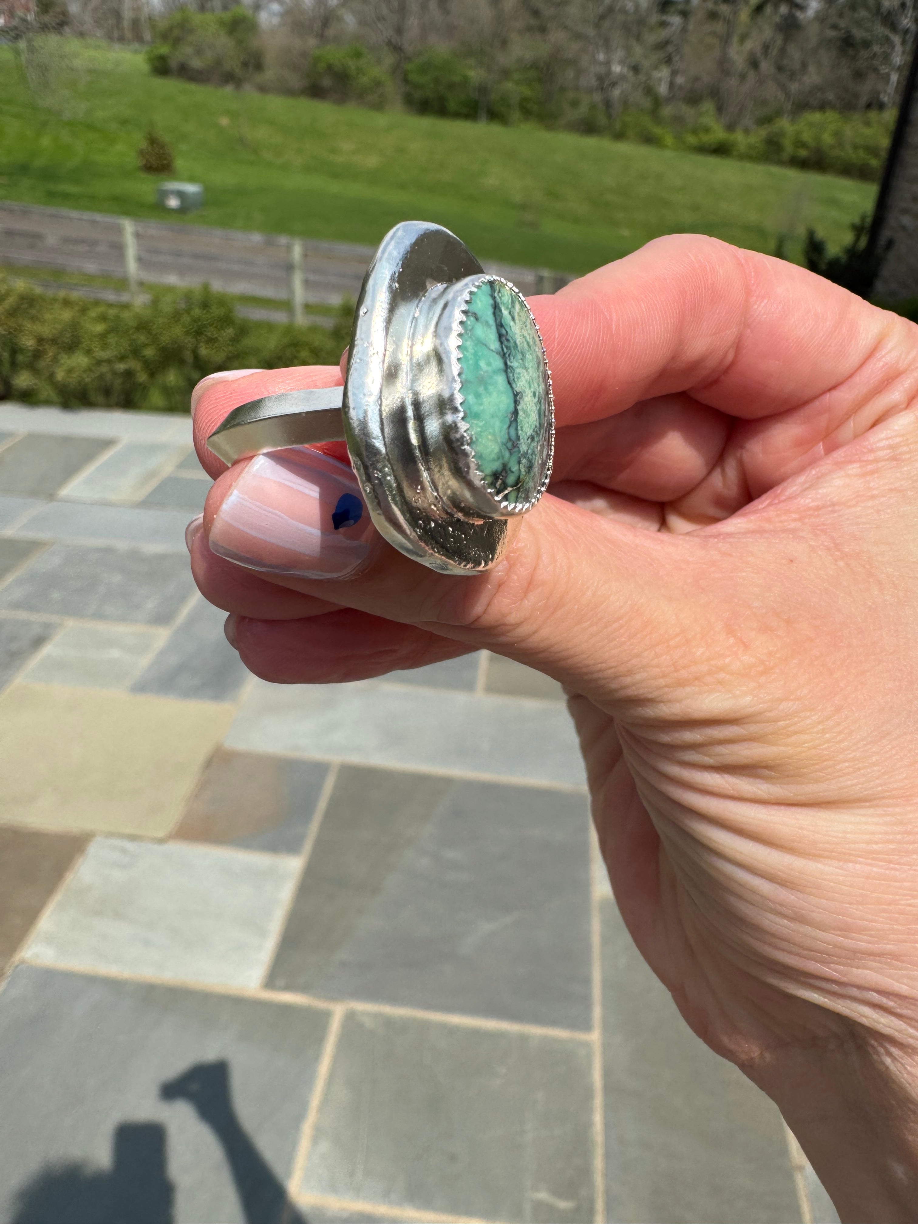 Crescent lake variscite silver medallion ring