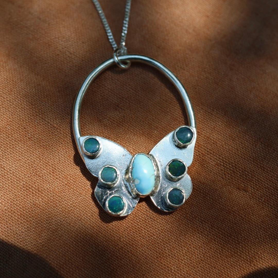 Turquoise & Opal Butterfly Necklace