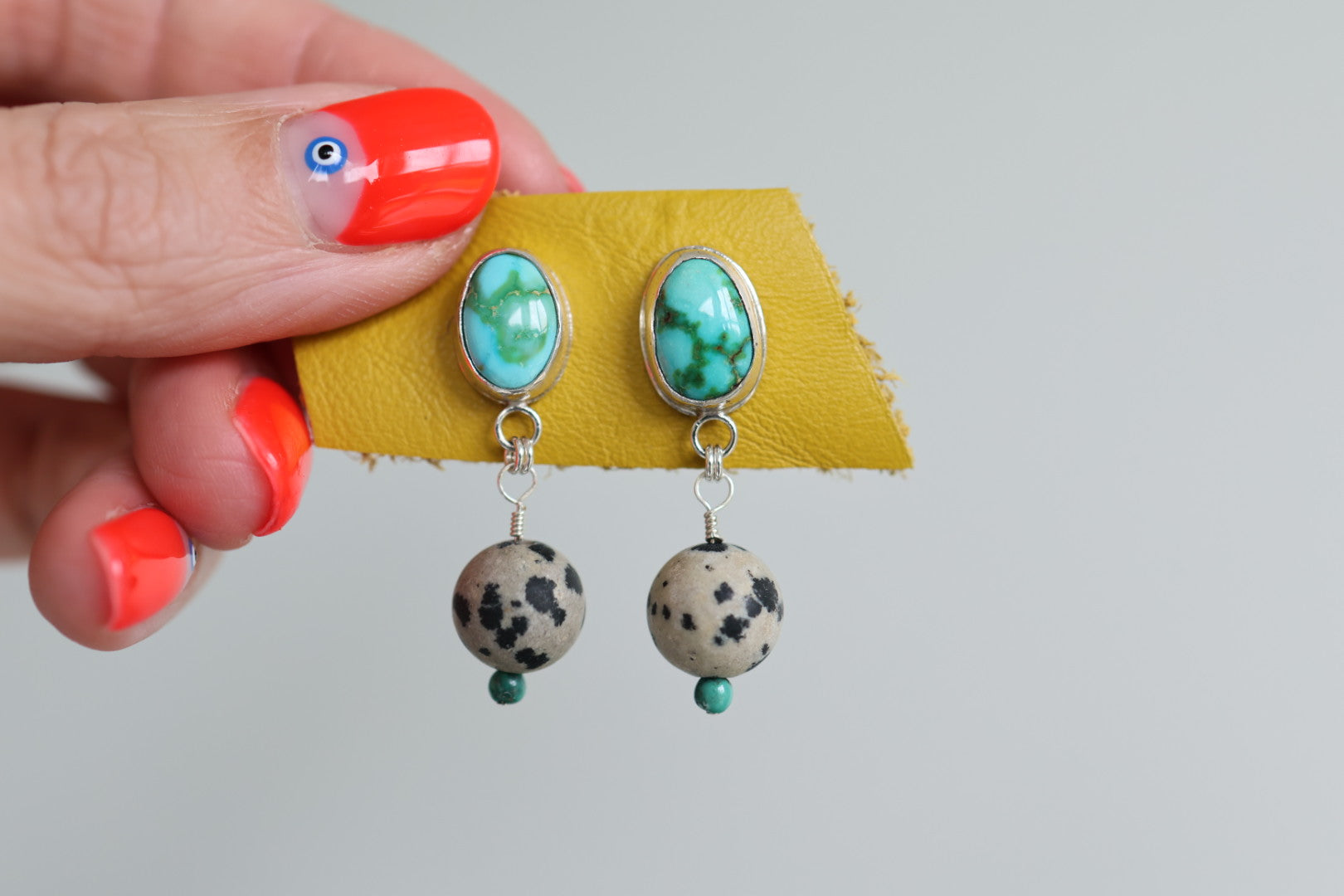 Turquoise Earrings with Dalmation Jasper
