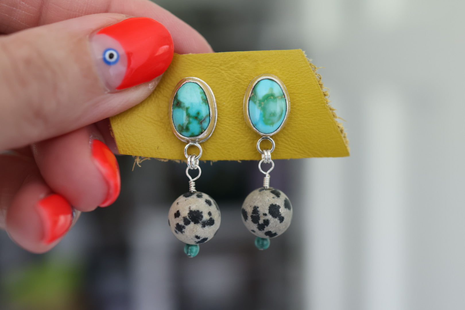 Turquoise Earrings with Dalmation Jasper
