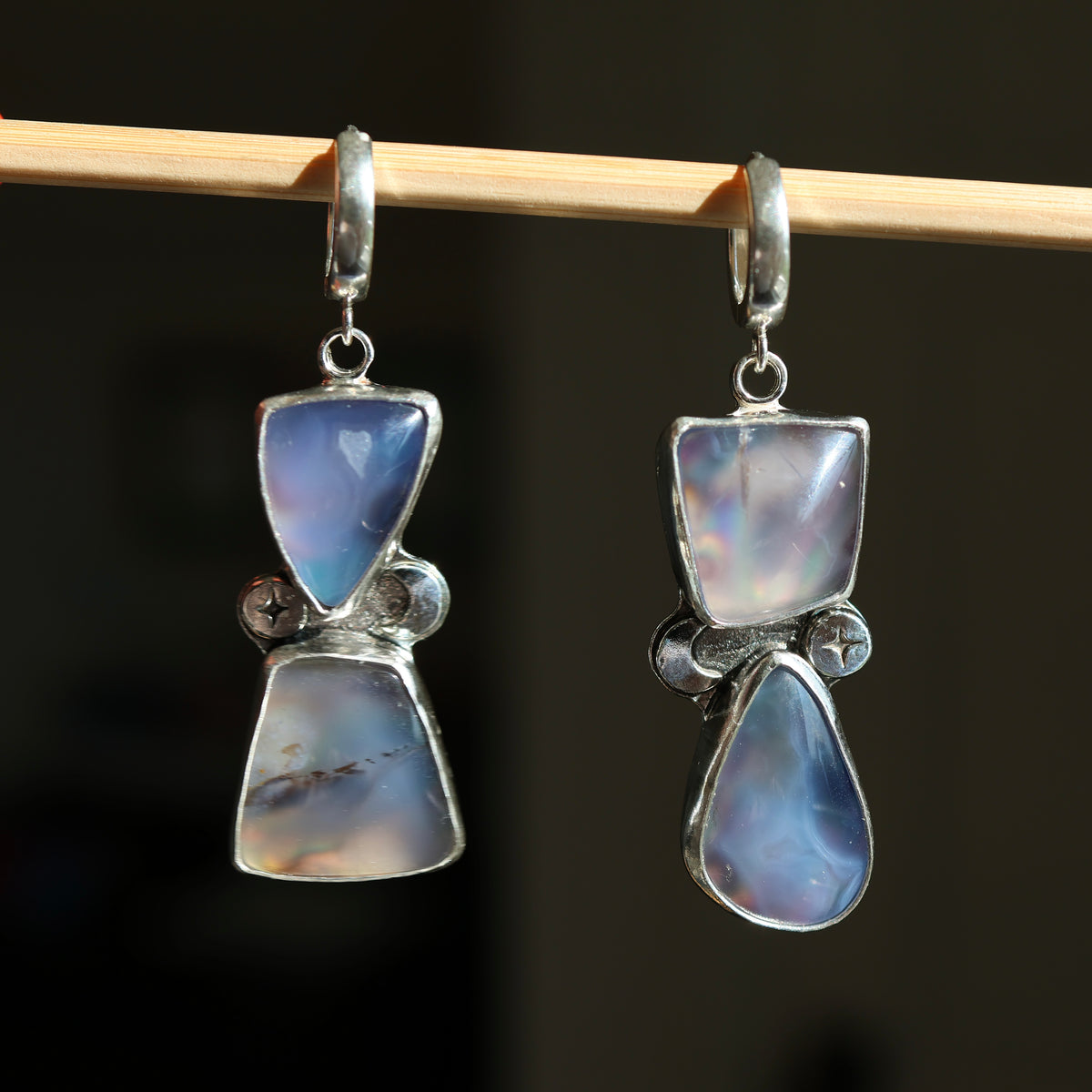 Celestial Blue & New Zealand Abalone Earrings | Huggie Hoops | Moon & Star Earrings