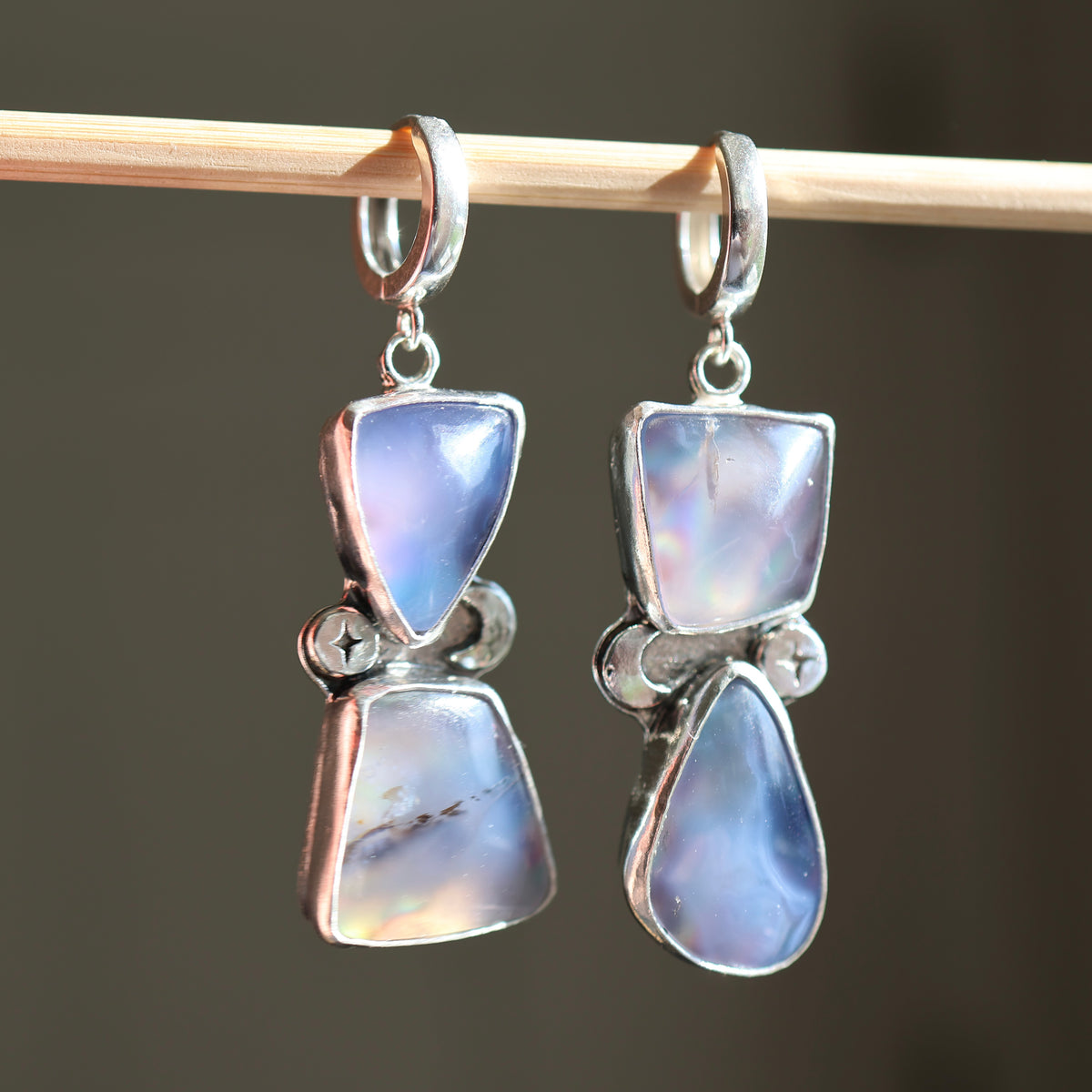 Celestial Blue & New Zealand Abalone Earrings | Huggie Hoops | Moon & Star Earrings