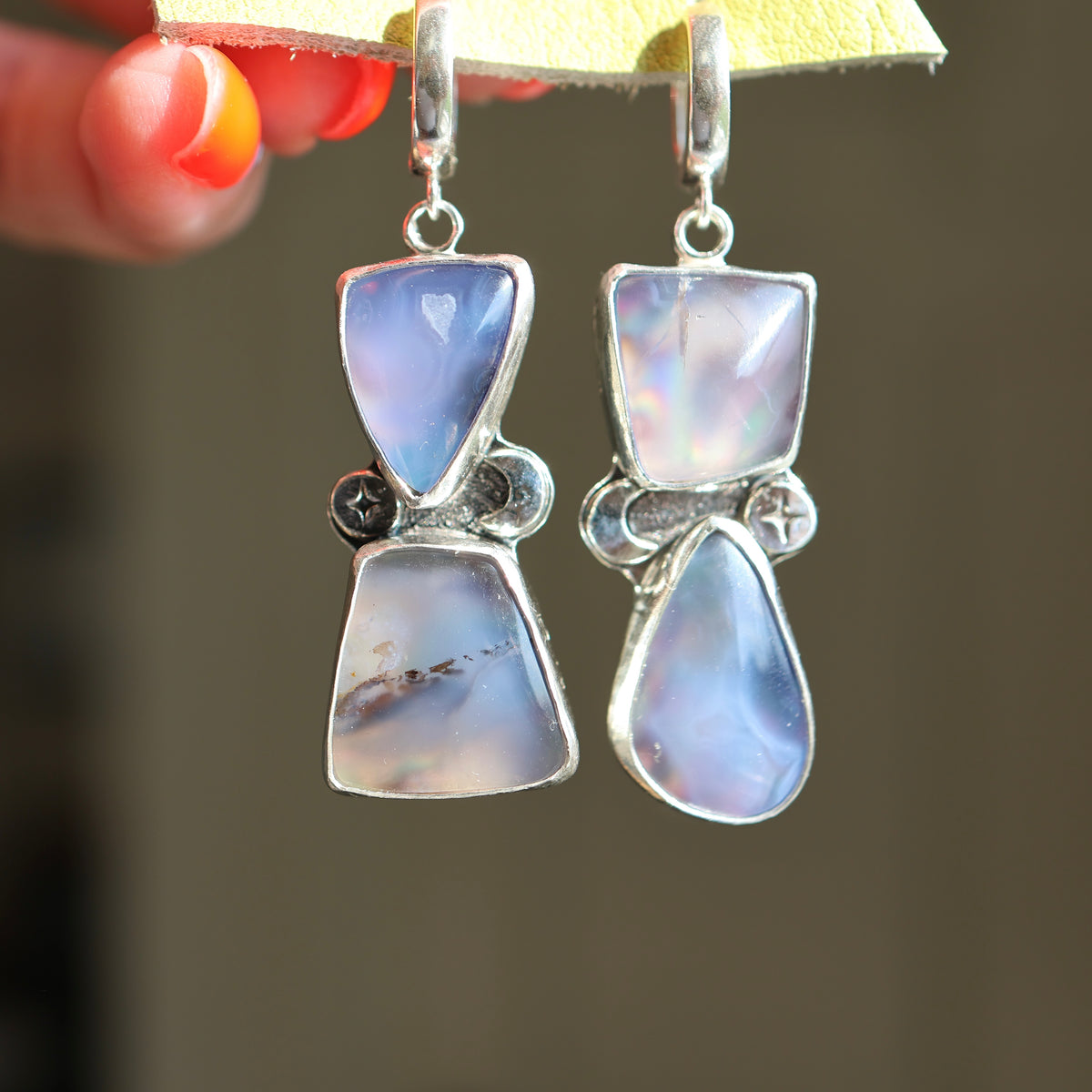 Celestial Blue & New Zealand Abalone Earrings | Huggie Hoops | Moon & Star Earrings