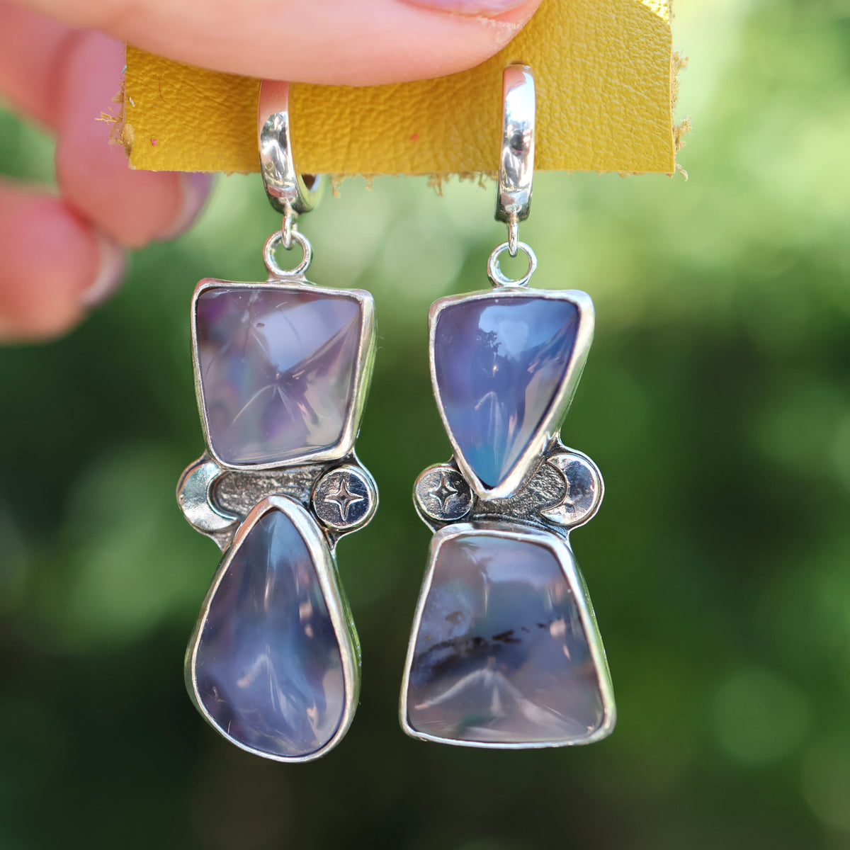 Celestial Blue & New Zealand Abalone Earrings | Huggie Hoops | Moon & Star Earrings