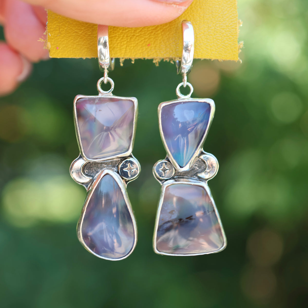 Celestial Blue & New Zealand Abalone Earrings | Huggie Hoops | Moon & Star Earrings