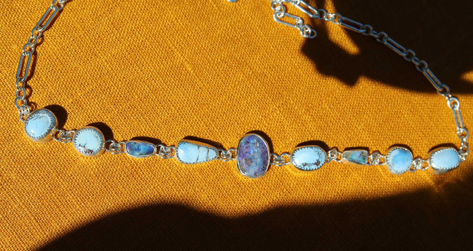 Opal and Golden Hills Turquoise Choker Necklace in Sterling Silver | Colorful Gemstone Statement — One of a Kind