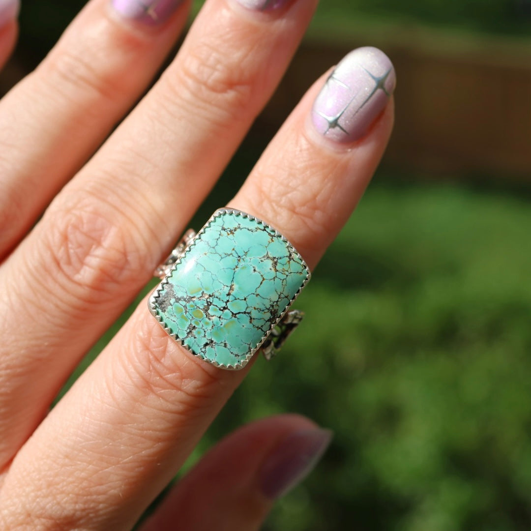 Turquoise Barrel Ring with Horseshoes (Size 6.5)