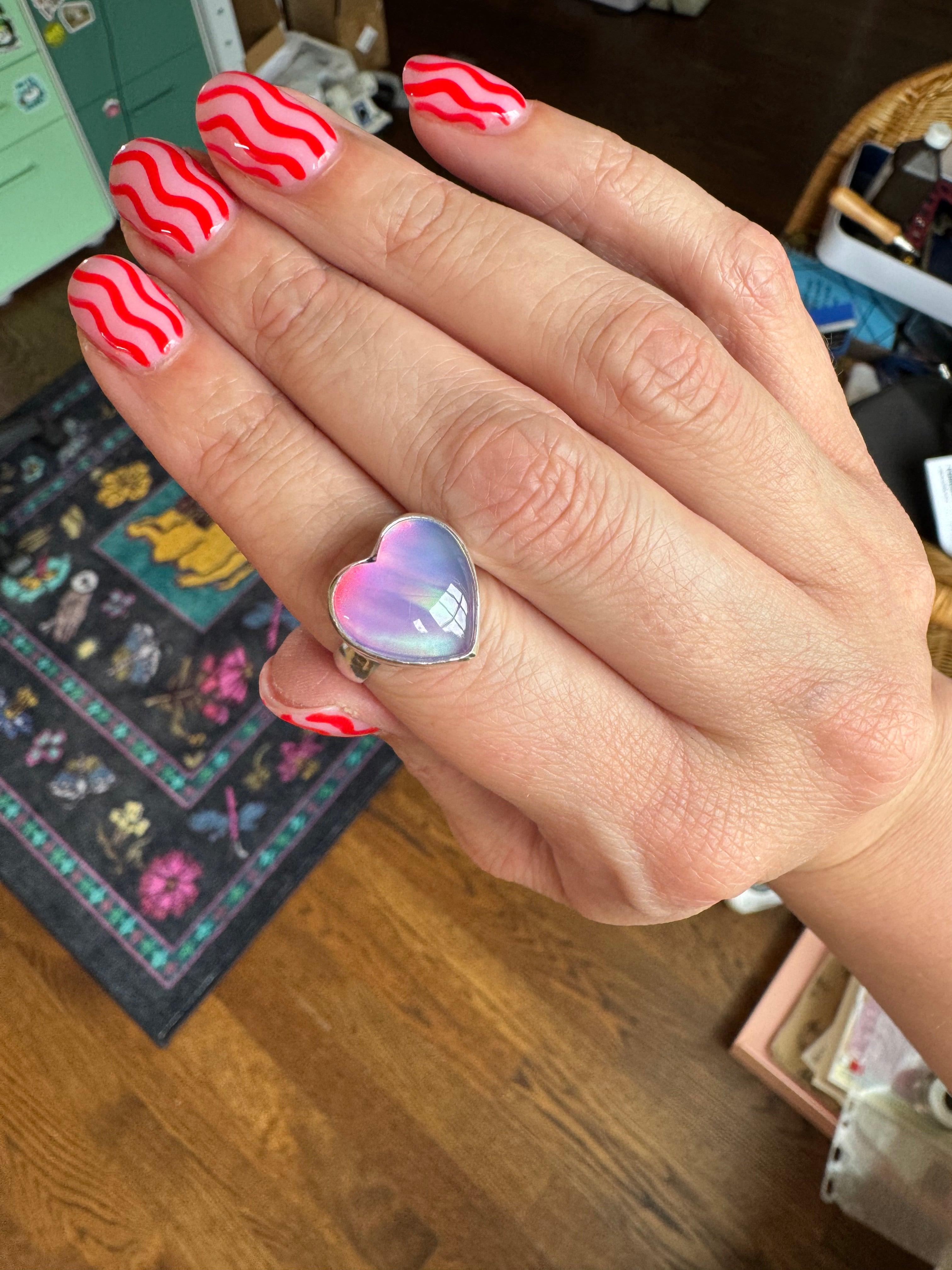 Sterling Silver Aurora Opal Heart Rings