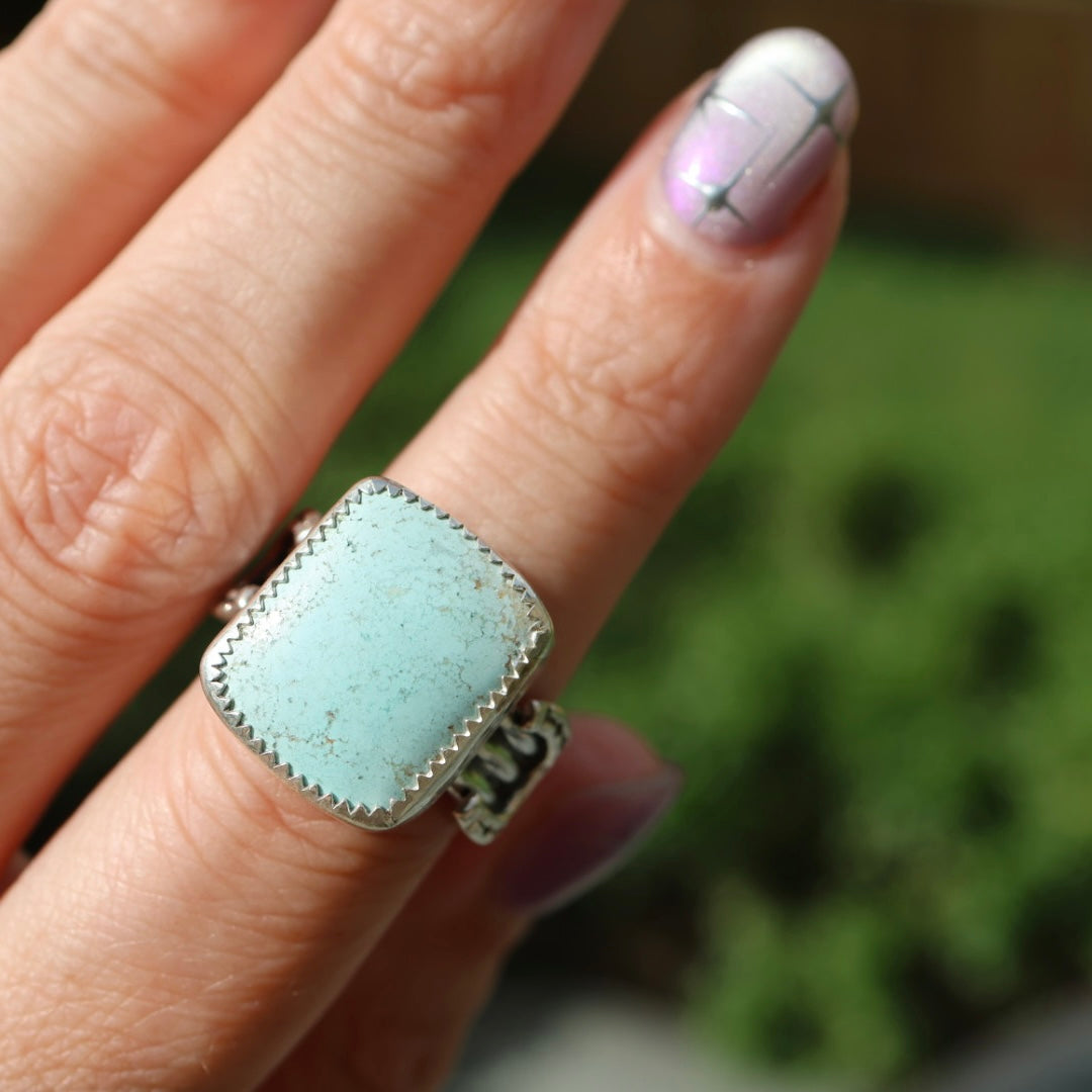 Turquoise Barrel Ring with Horseshoes (Size 7)