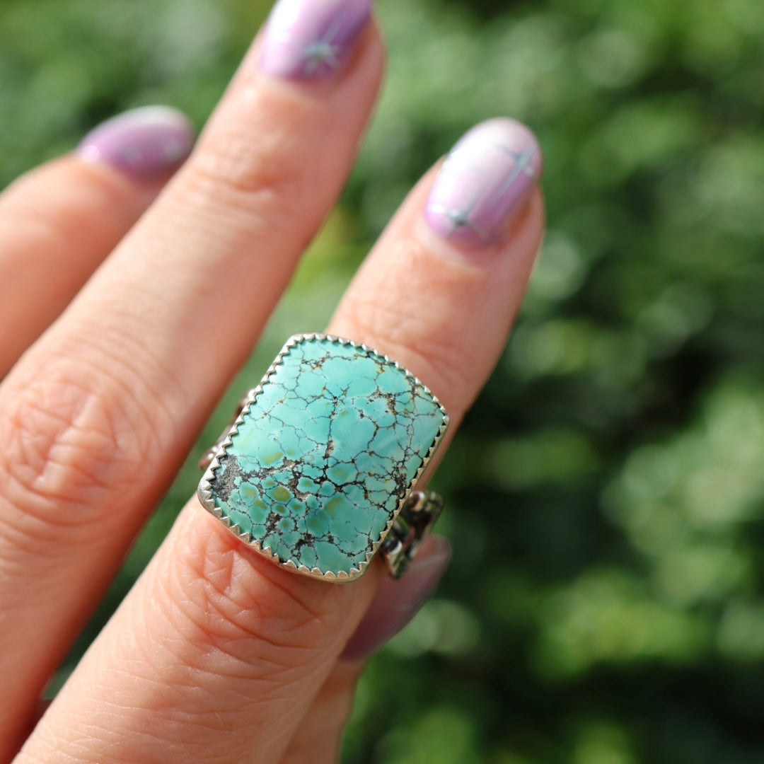 Turquoise Barrel Ring with Horseshoes (Size 6.5)