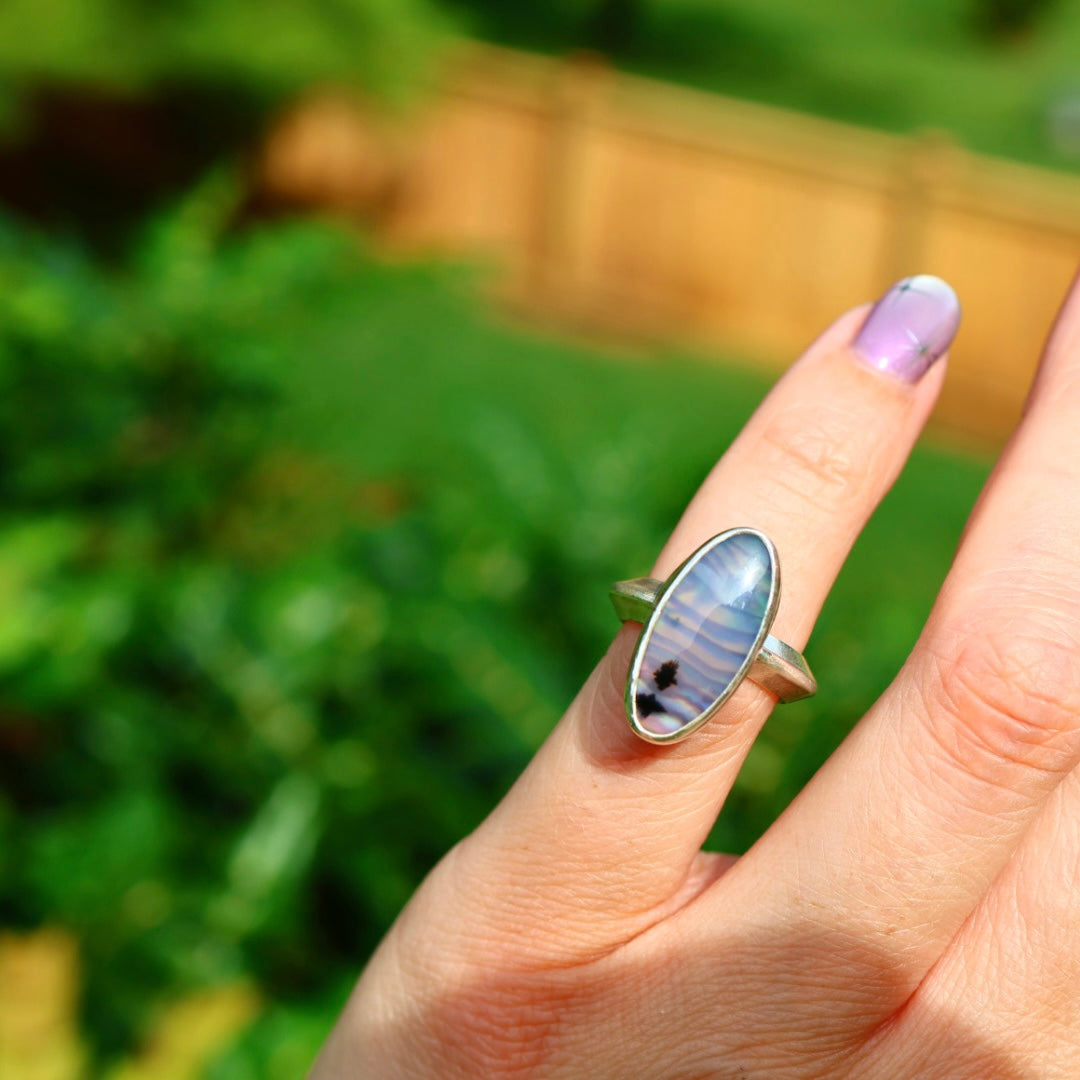 Montana Agate & New Zealand Abalone Ring | Statement Pinky Ring | Size 3.25-3.75