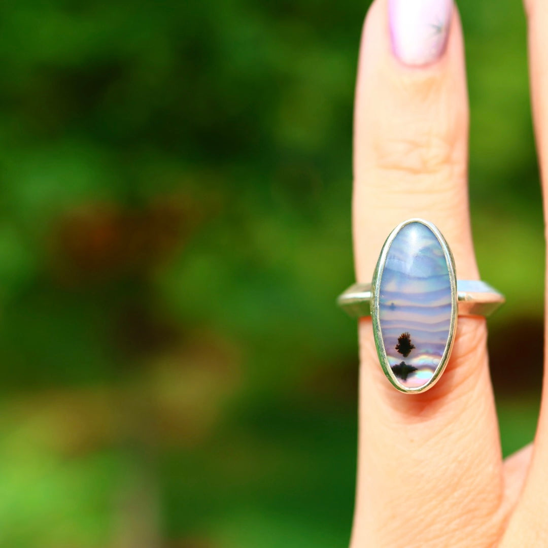 Montana Agate & New Zealand Abalone Ring | Statement Pinky Ring | Size 3.25-3.75