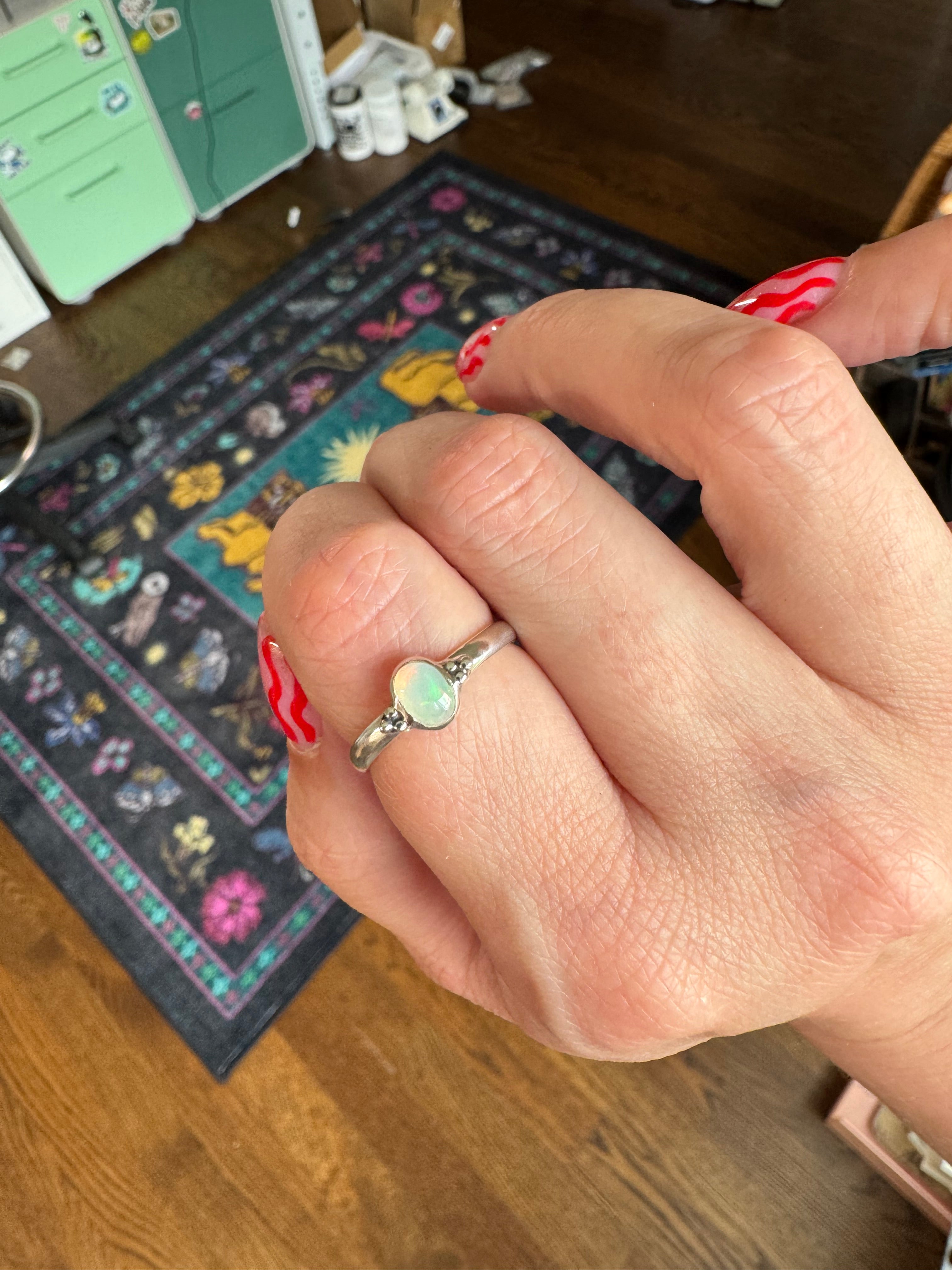 Garnet & Sterling Silver Granulation Ring