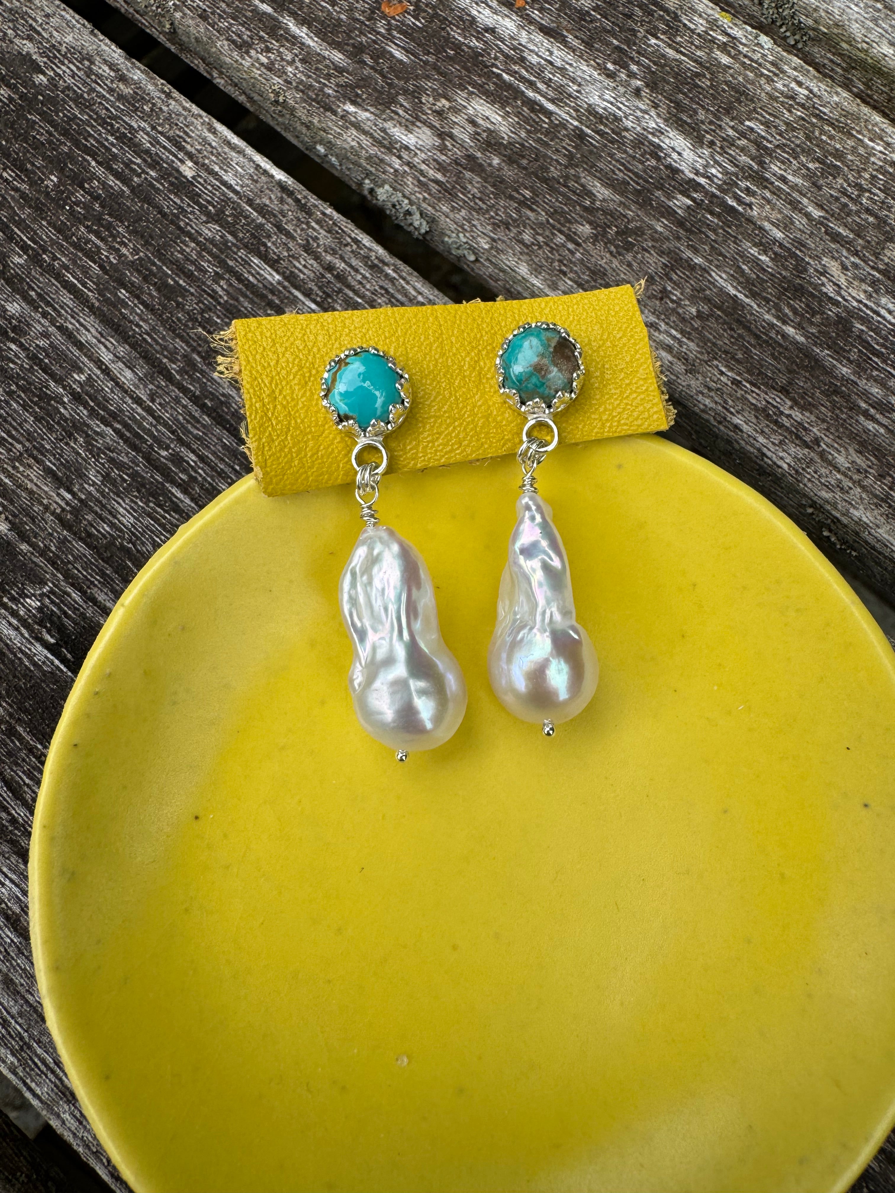 Carico Lake Turquoise & Baroque Pearl Earrings