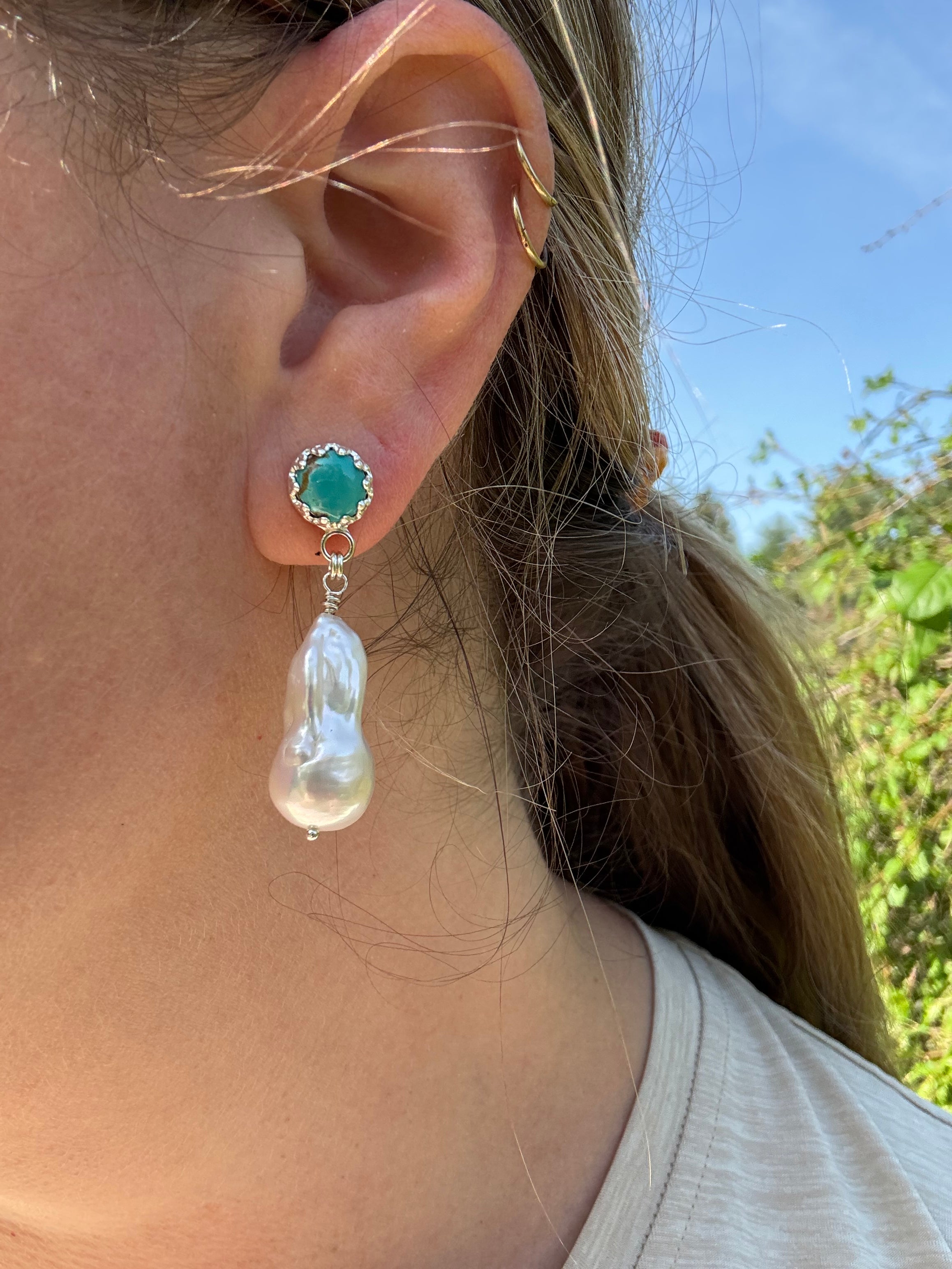 Carico Lake Turquoise & Baroque Pearl Earrings