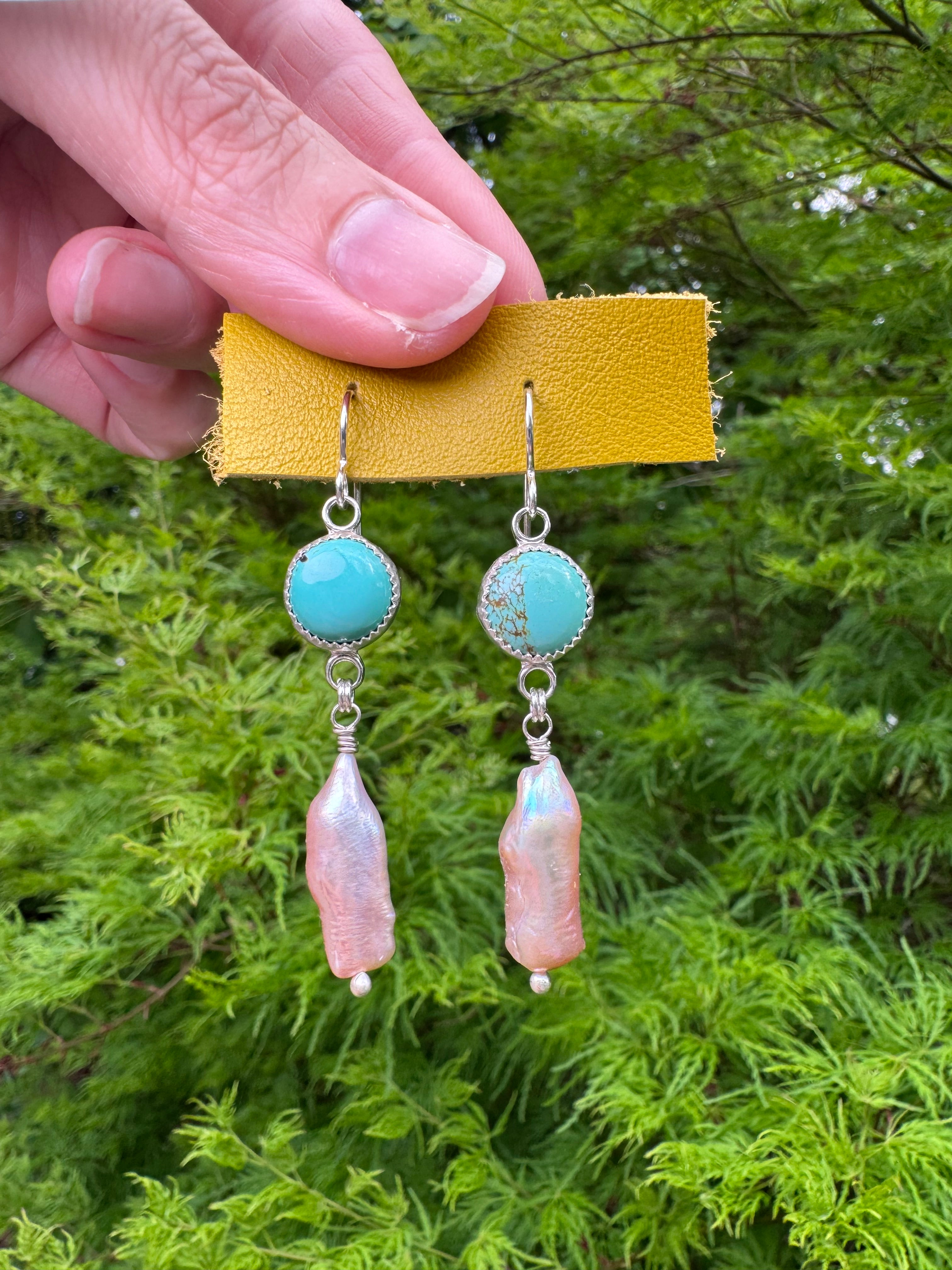 Carico Lake Turquoise & Freshwater Biwa Pearl Earrings