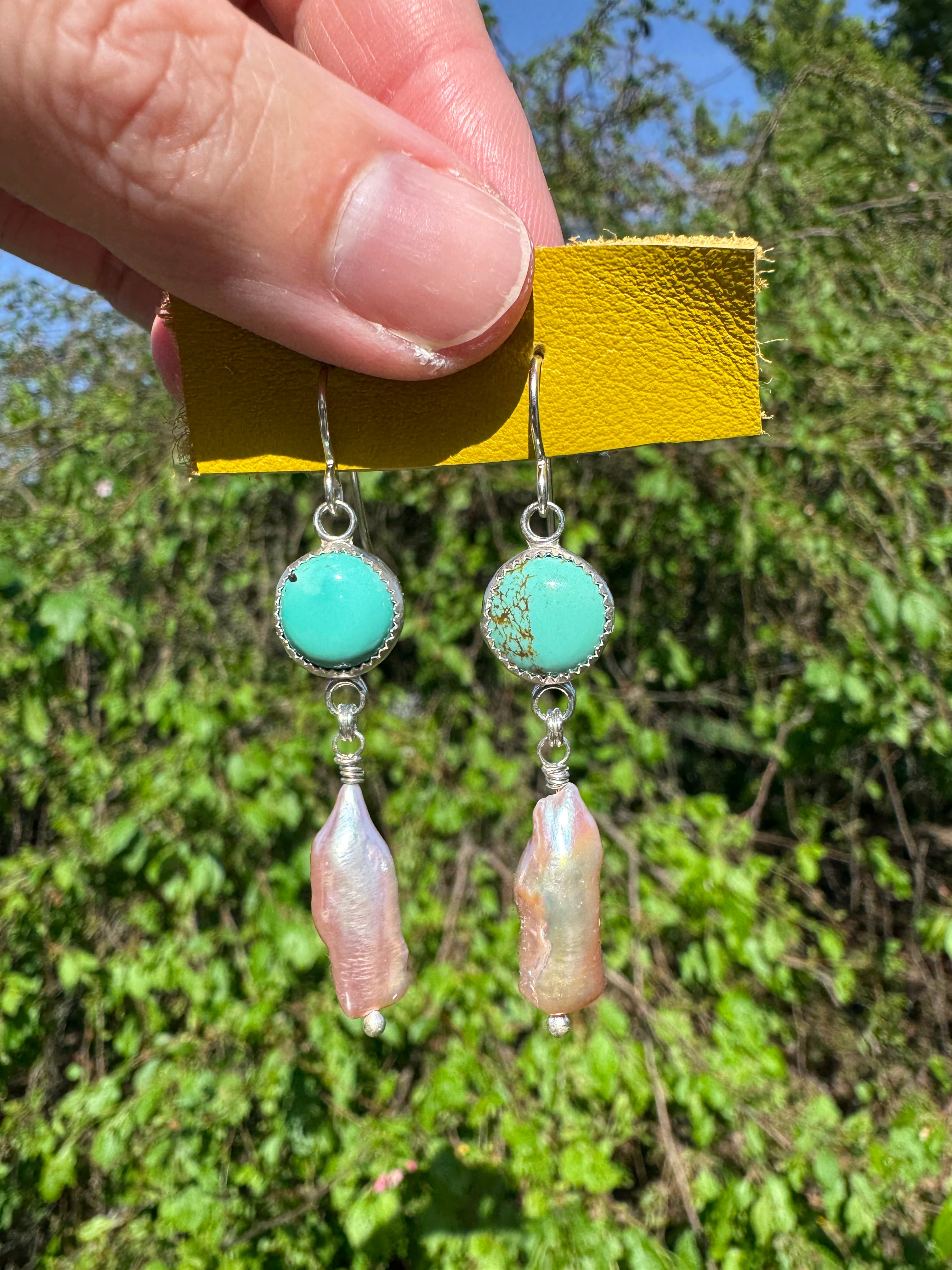 Carico Lake Turquoise & Freshwater Biwa Pearl Earrings