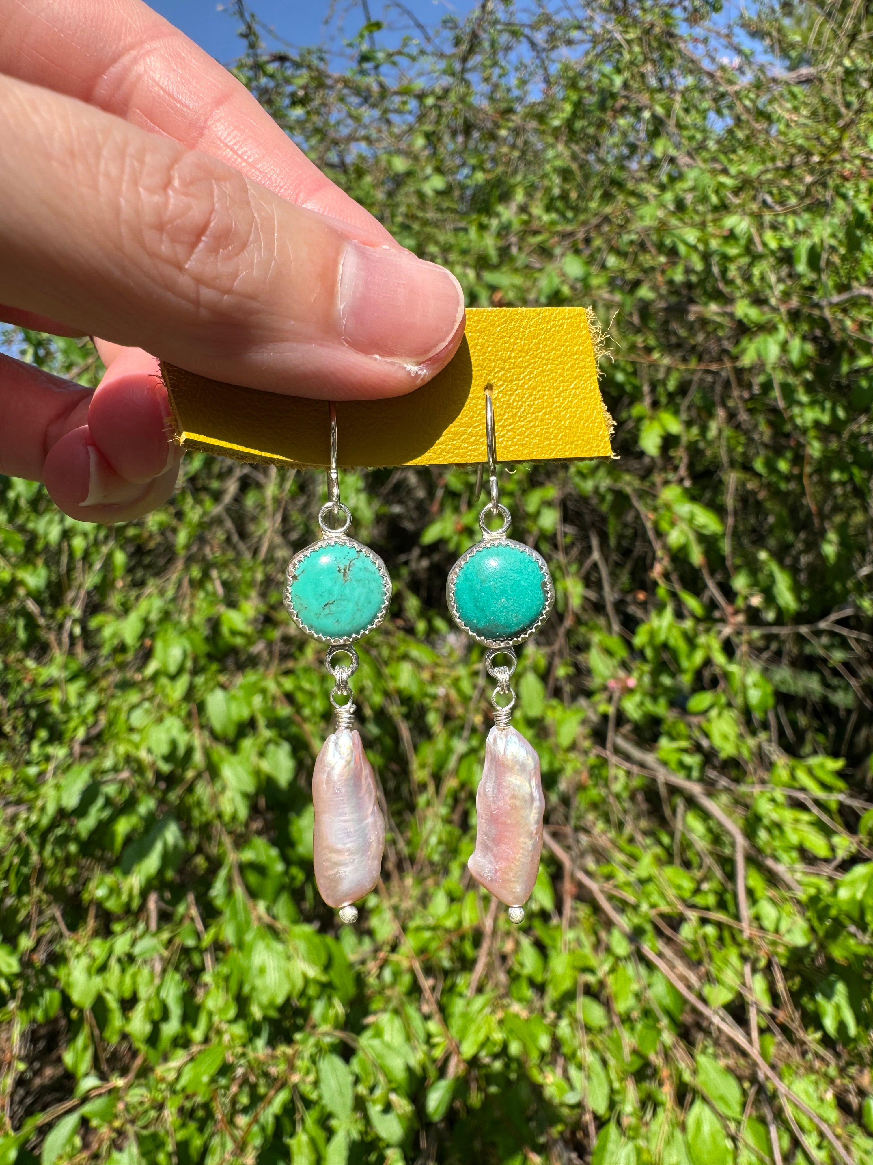 Carico Lake Turquoise & Freshwater Biwa Pearl Earrings