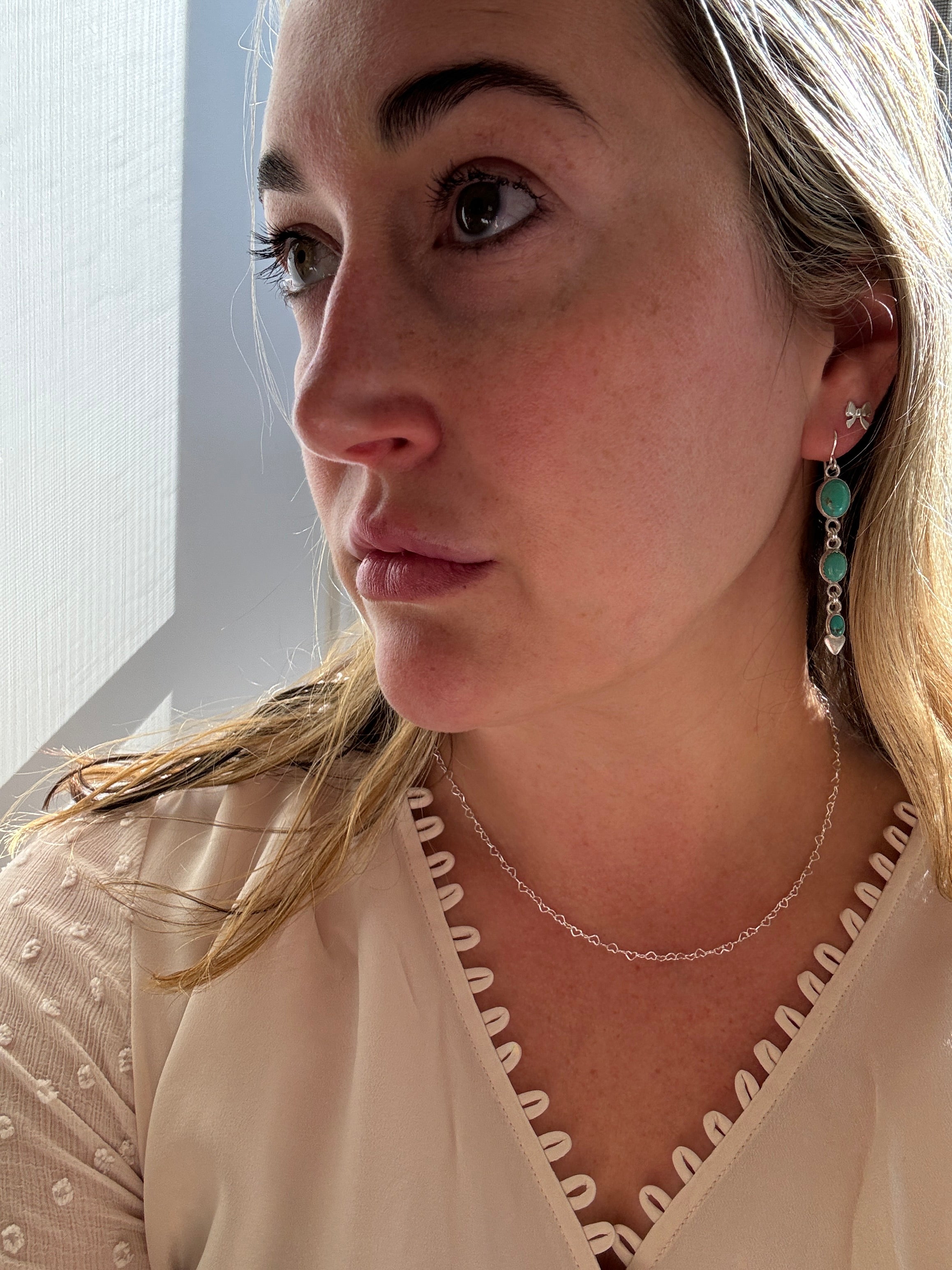 Carriage House Jewelry | Carico Lake Turquoise Dangly Earrings with Hearts