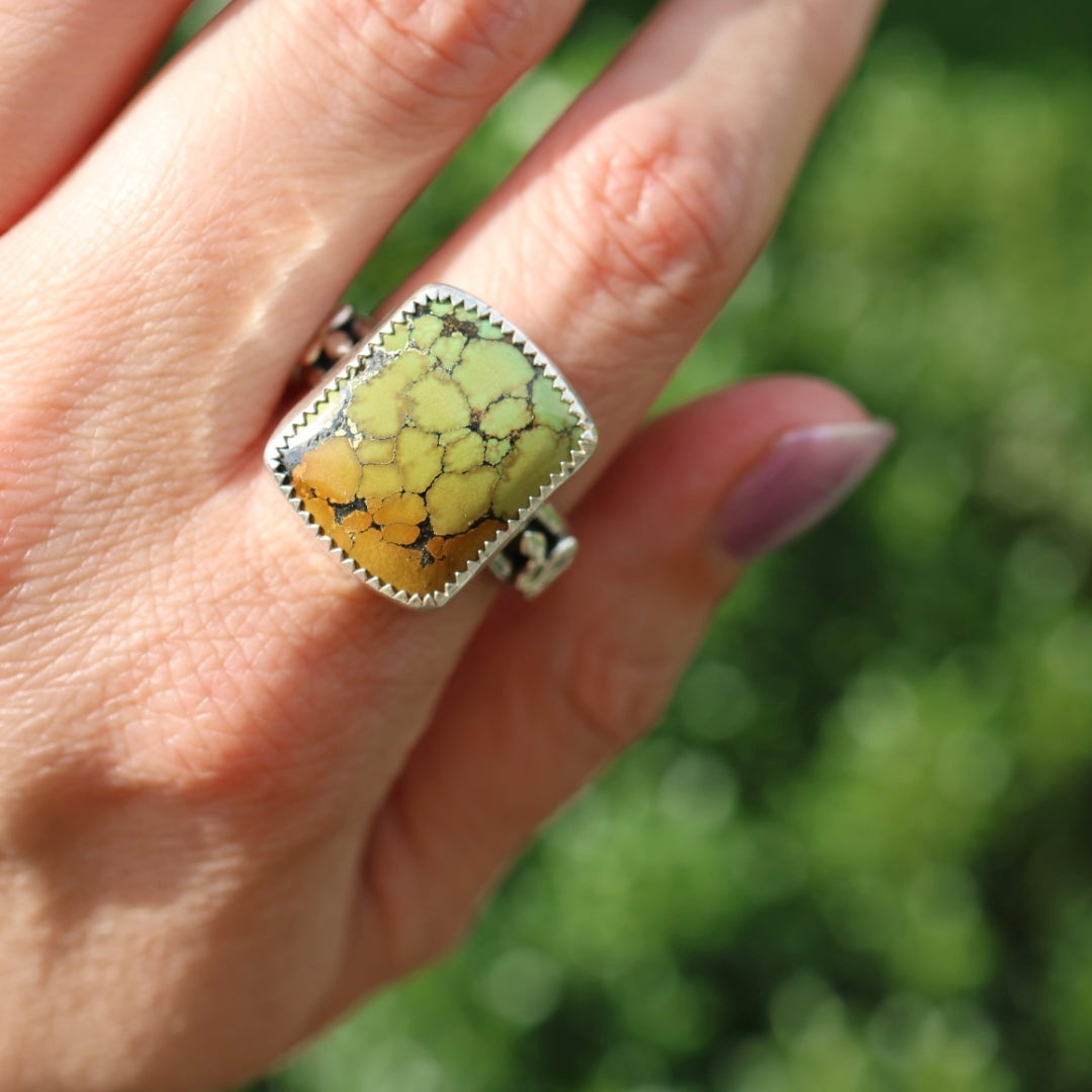 Turquoise Barrel Ring with Silver Snakes (Size 10.25)