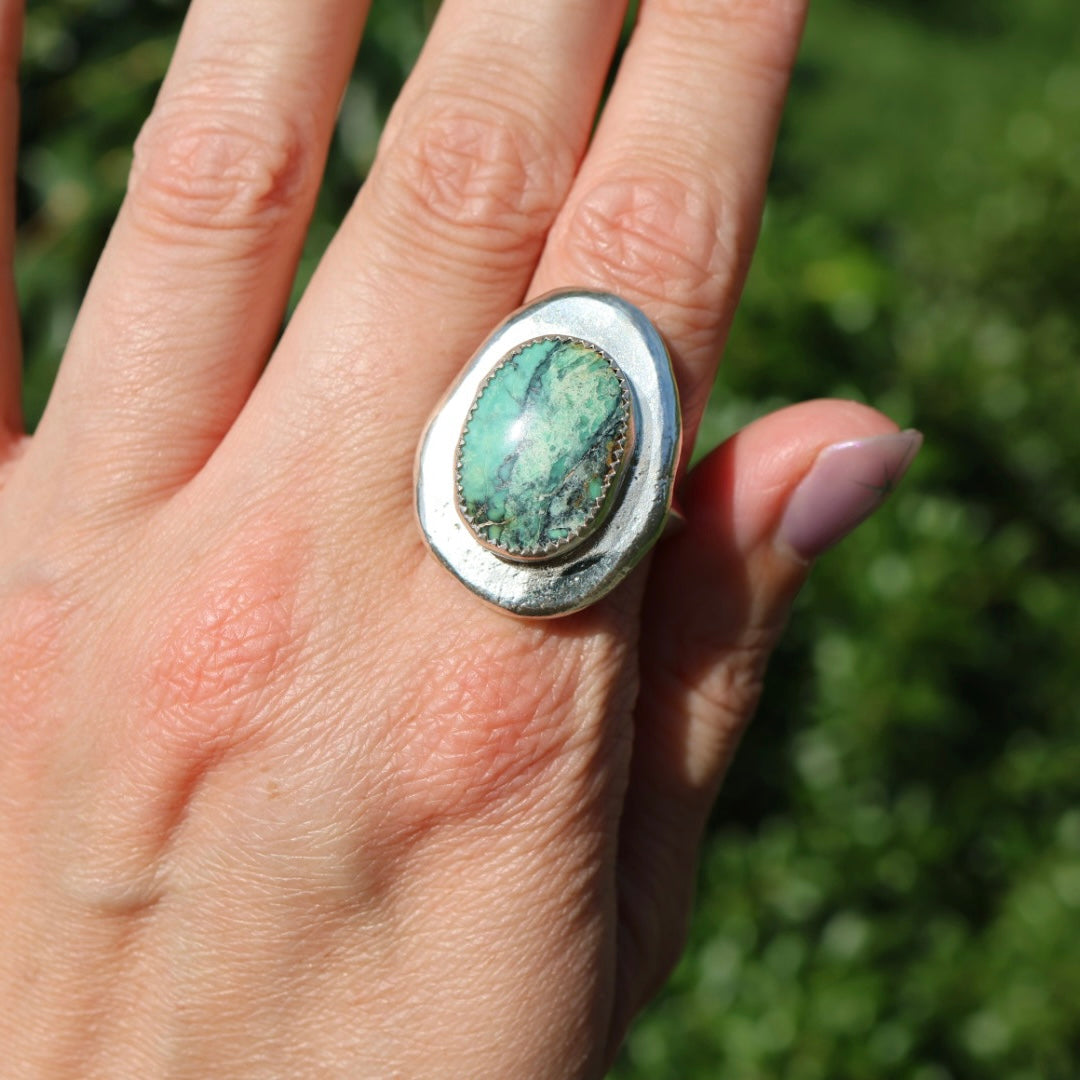 Crescent Lake Variscite Medallion Ring (Size 10.5-10.75)