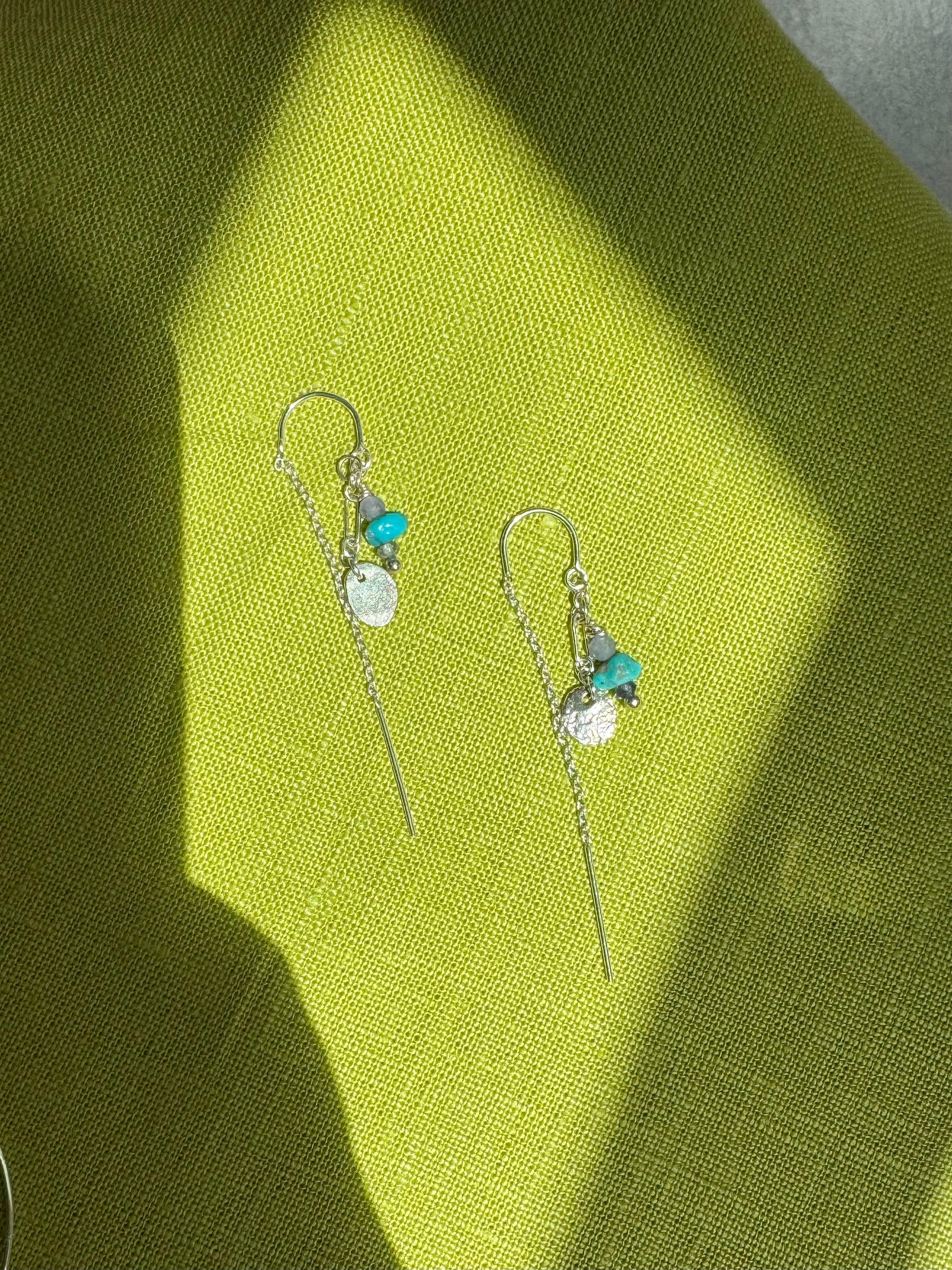 Beaded Sterling Silver Threaders with Hand Forged Silver Charms