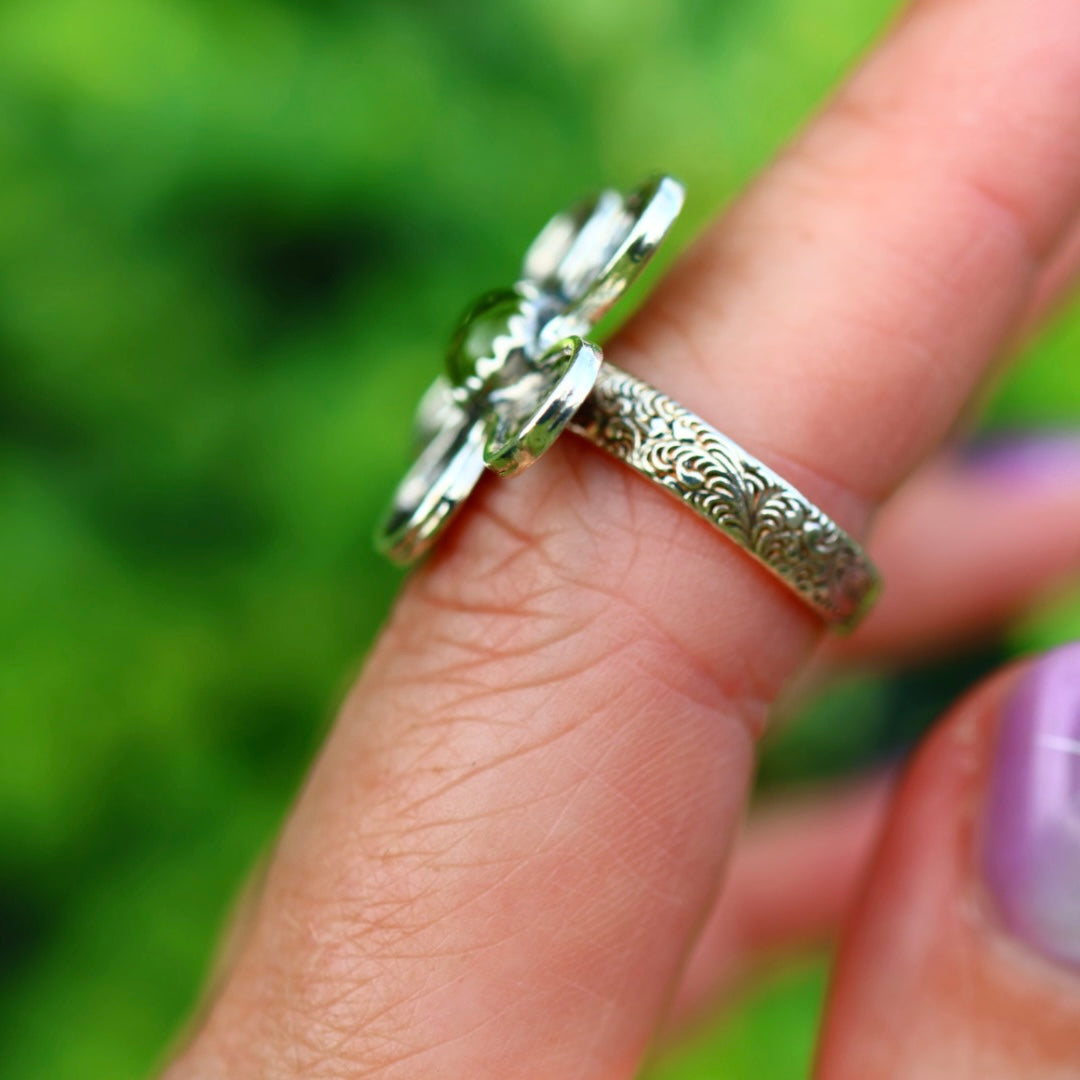 Sterling Silver Flower Ring with Peridot