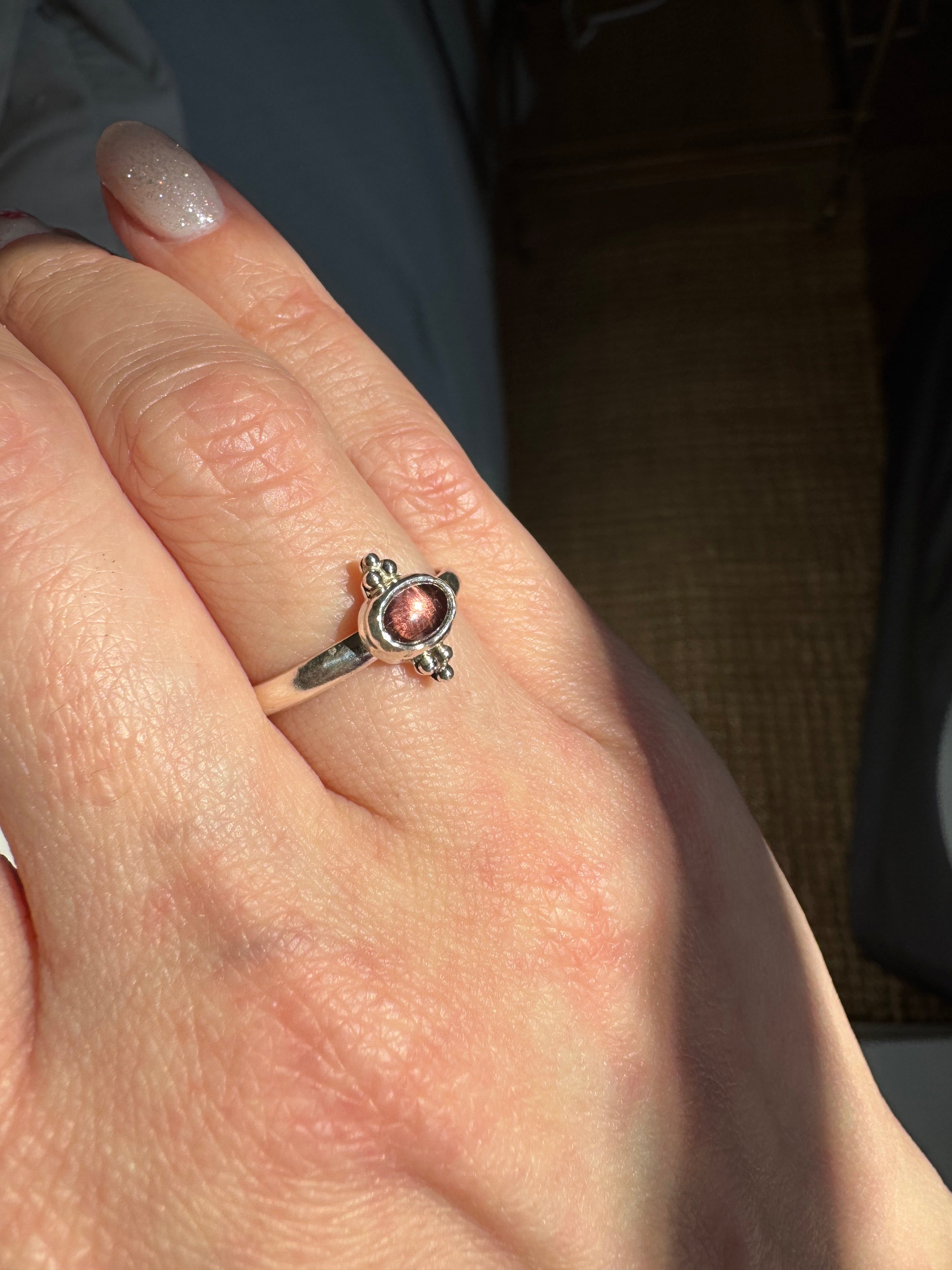 Garnet & Sterling Silver Granulation Ring