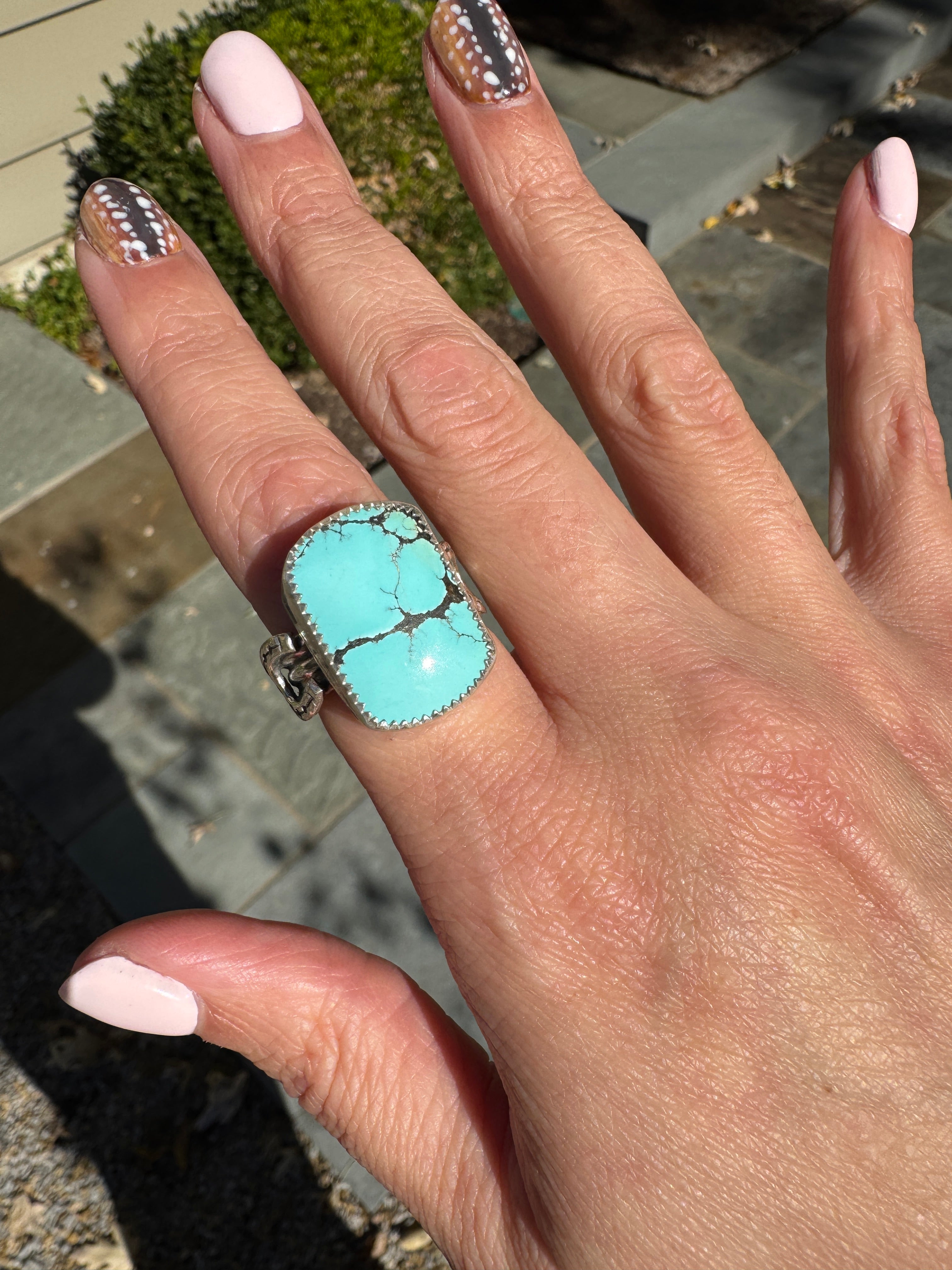 Americana ring. Southwest style turquoise with sterling silver horseshoe. Western rodeo cowboy style jewelry