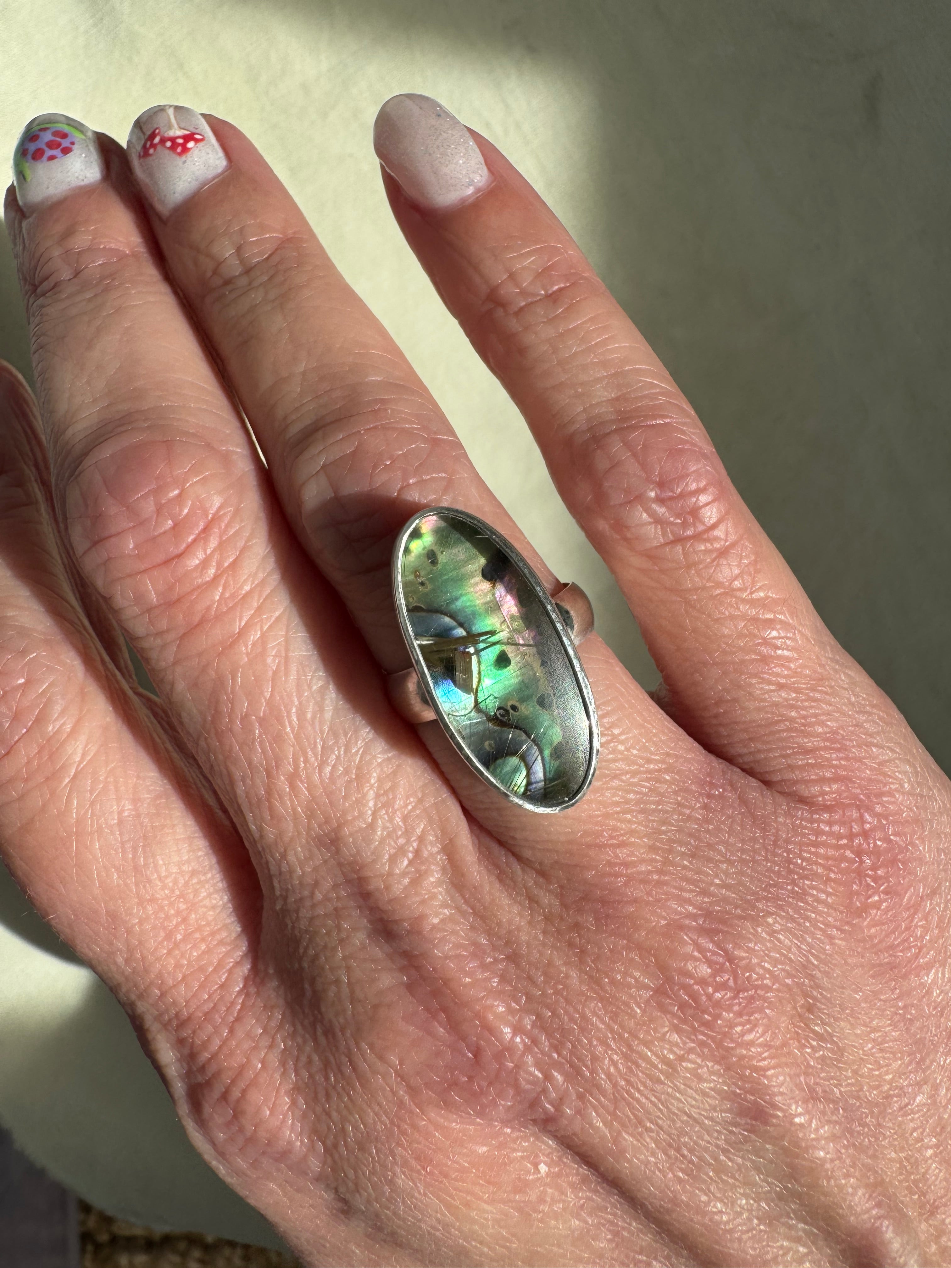 Rutile Quartz with New Zealand Abalone (Size 6.5)