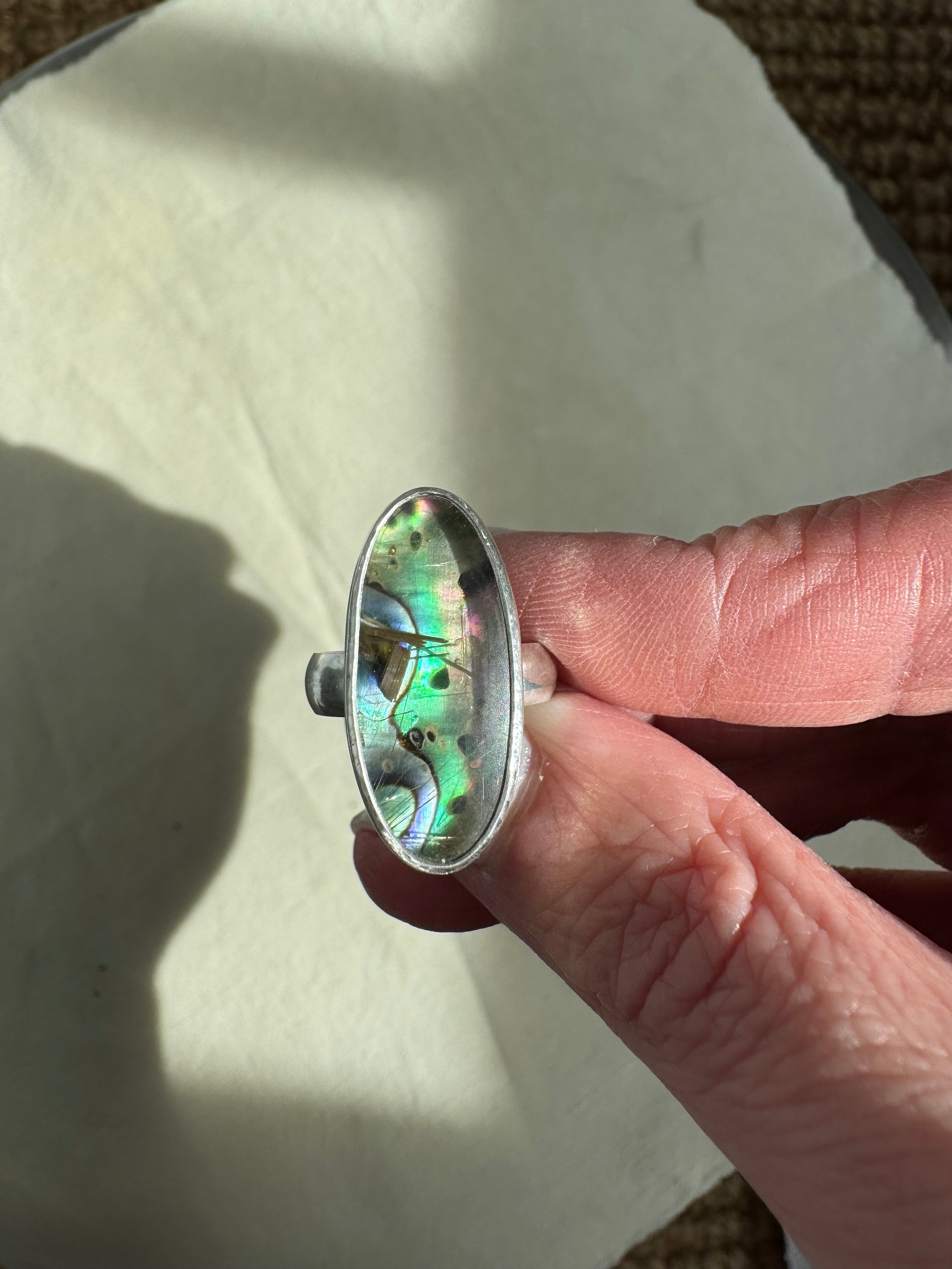 Rutile Quartz with New Zealand Abalone (Size 6.5)