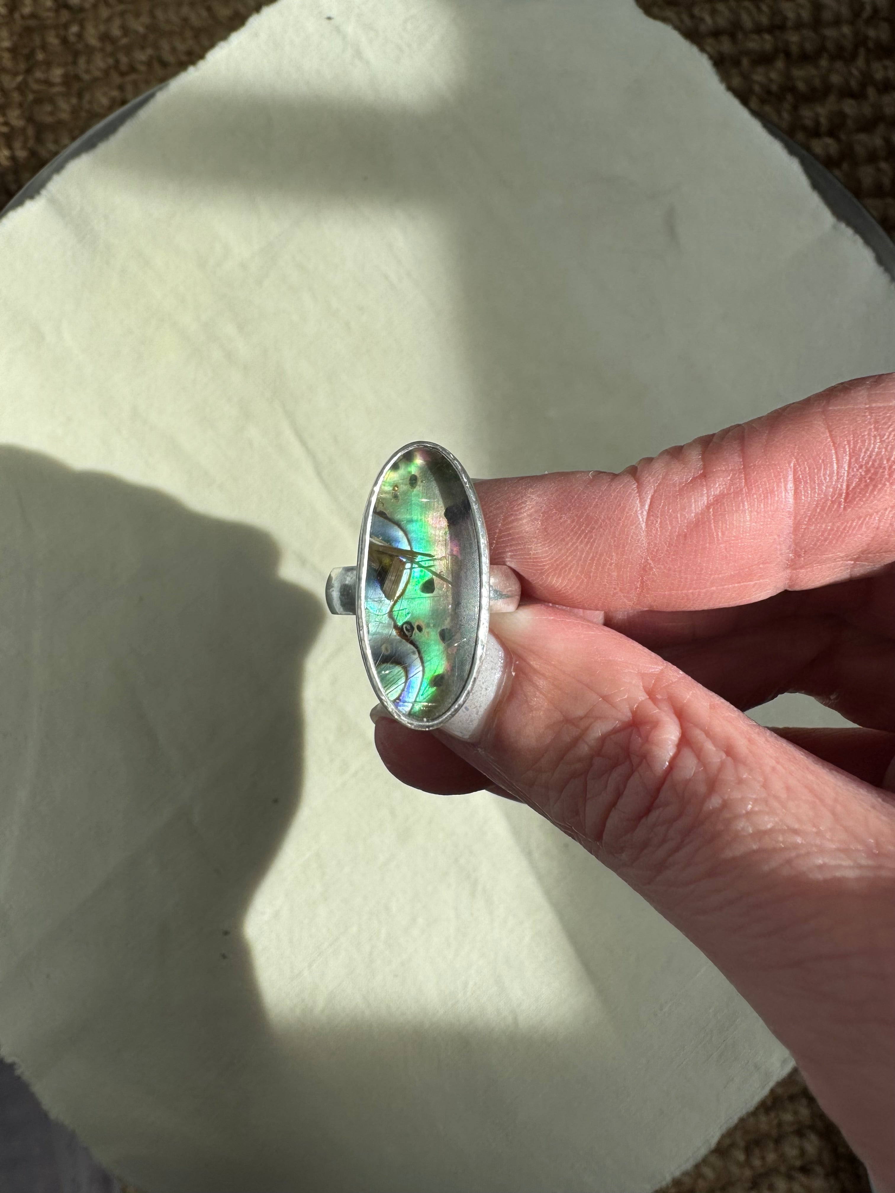 Rutile Quartz with New Zealand Abalone (Size 6.5)