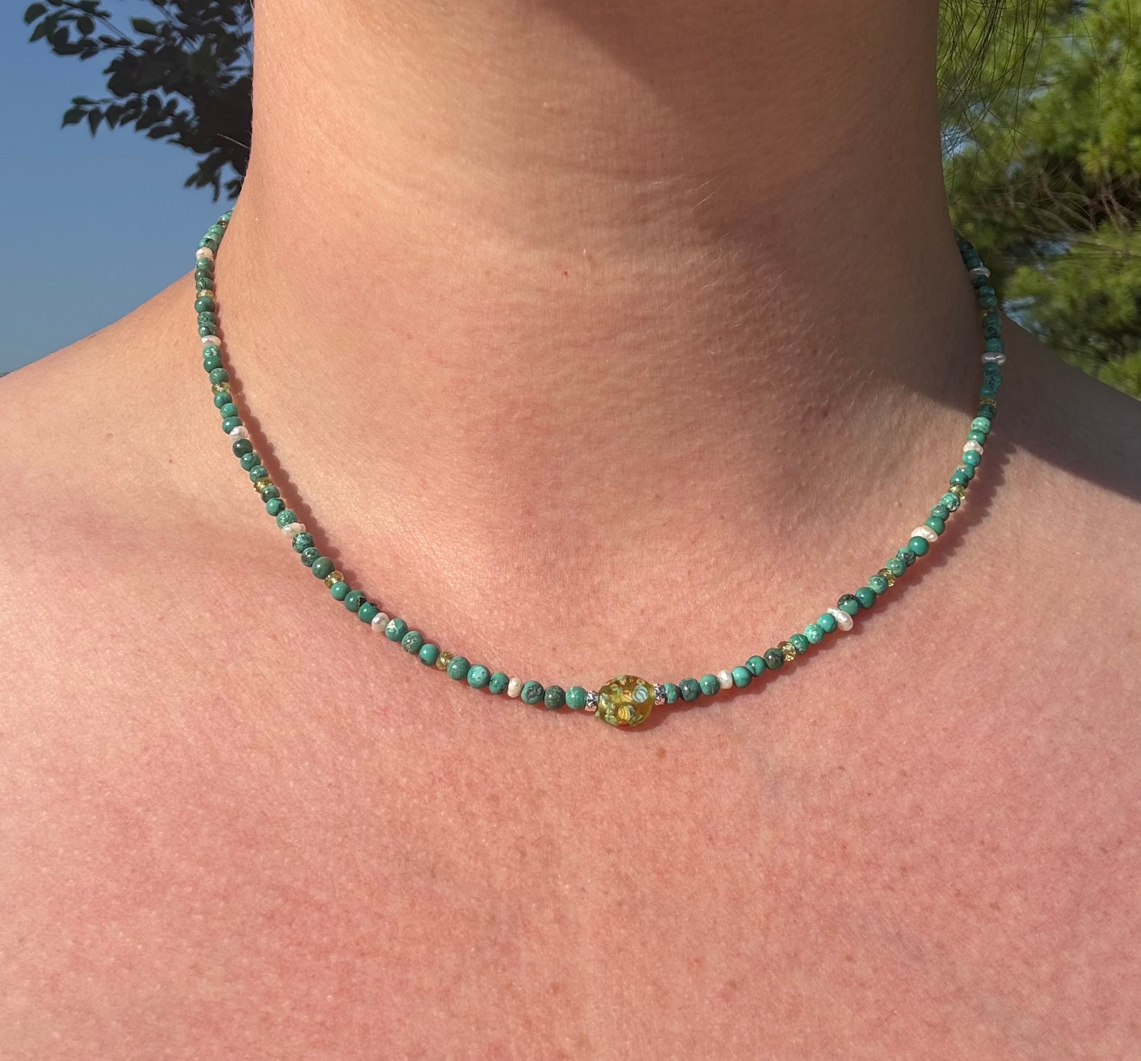 Turquoise, Pearl & Peridot Necklace