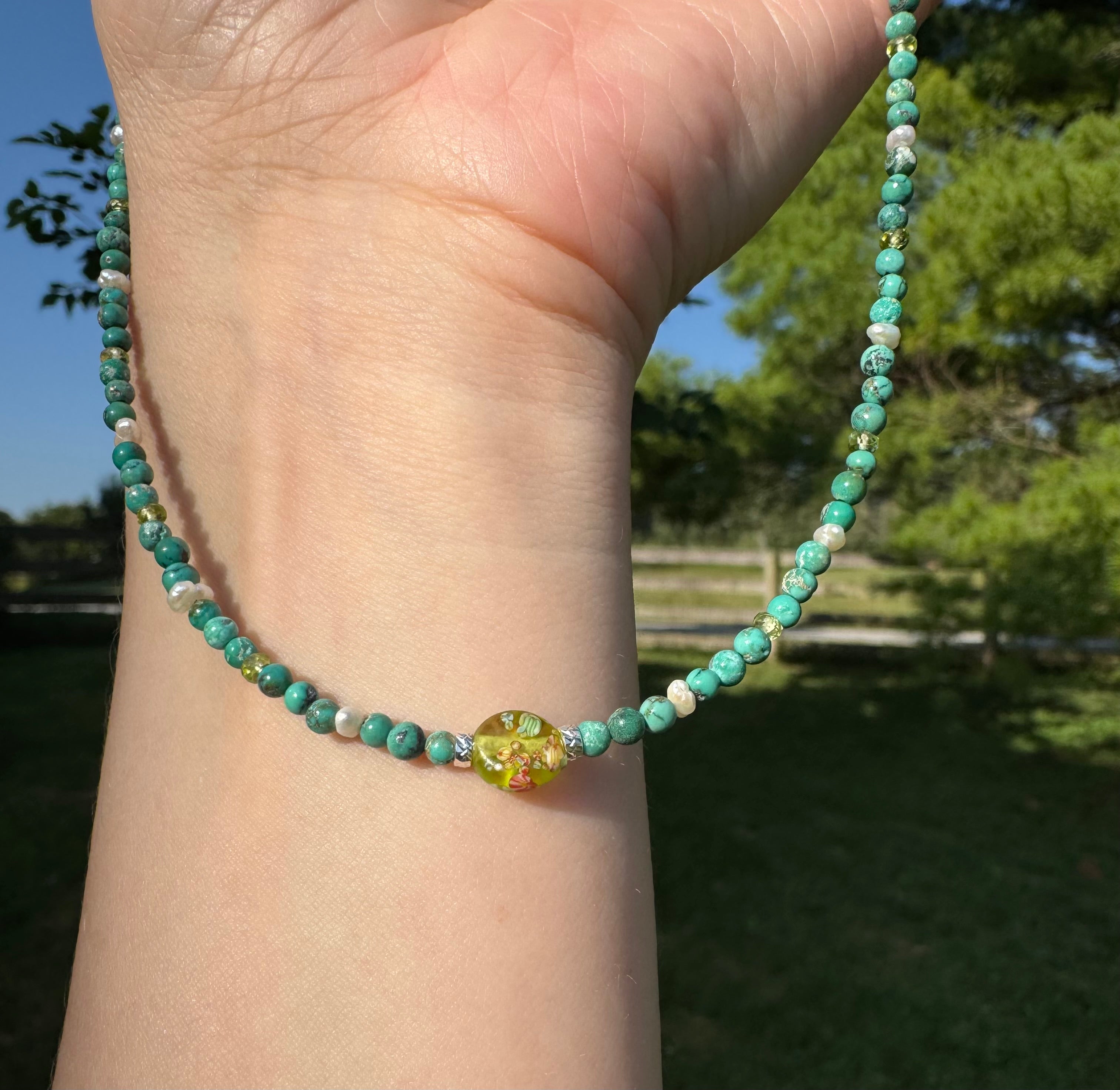 Turquoise, Pearl & Peridot Necklace