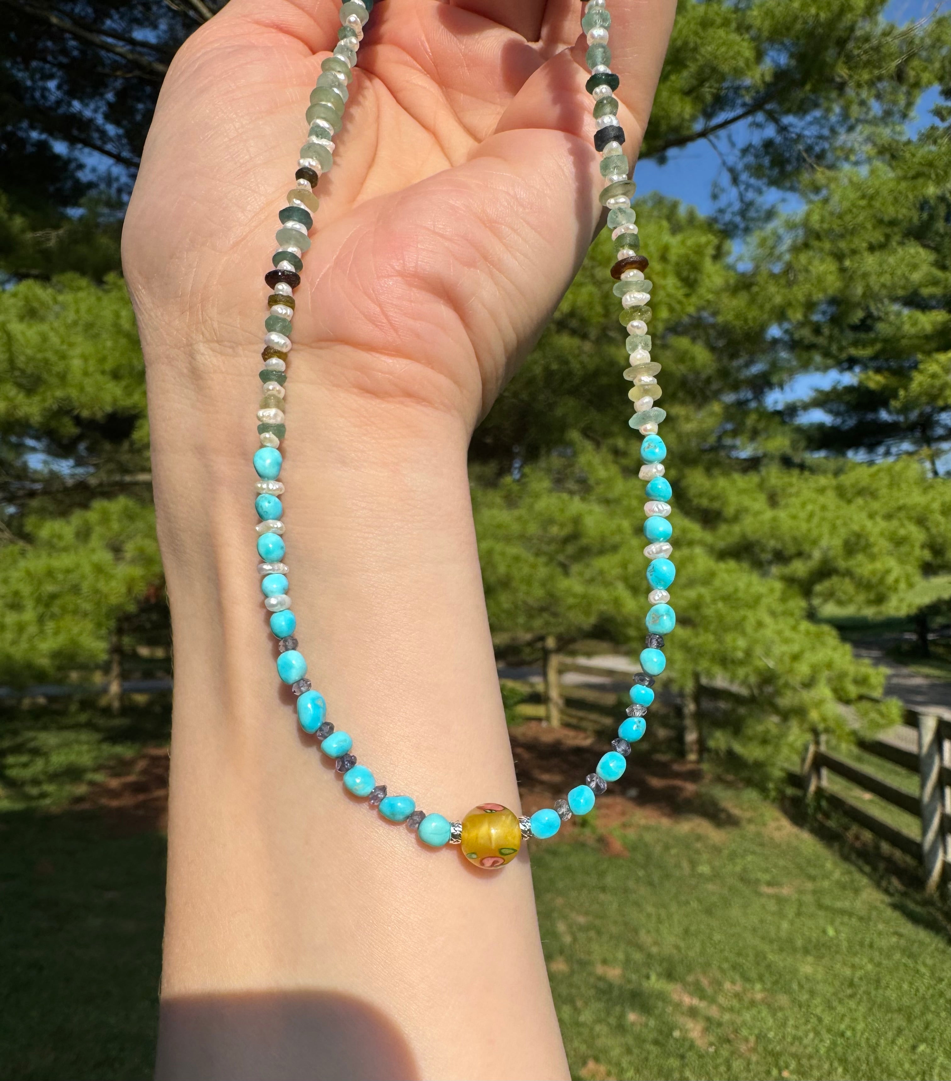Turquoise, Pearl & Sapphire Necklace