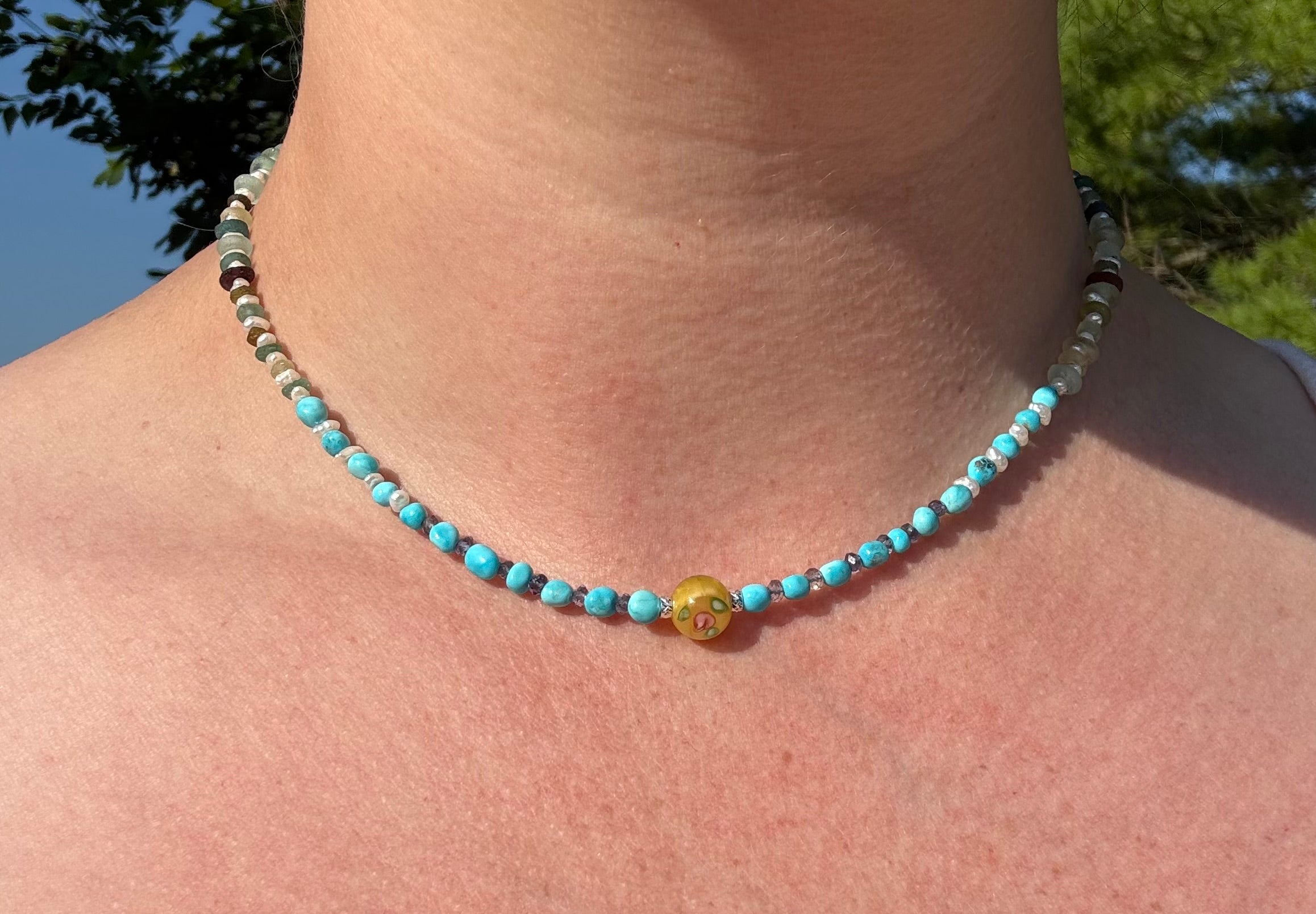Turquoise, Pearl & Sapphire Necklace
