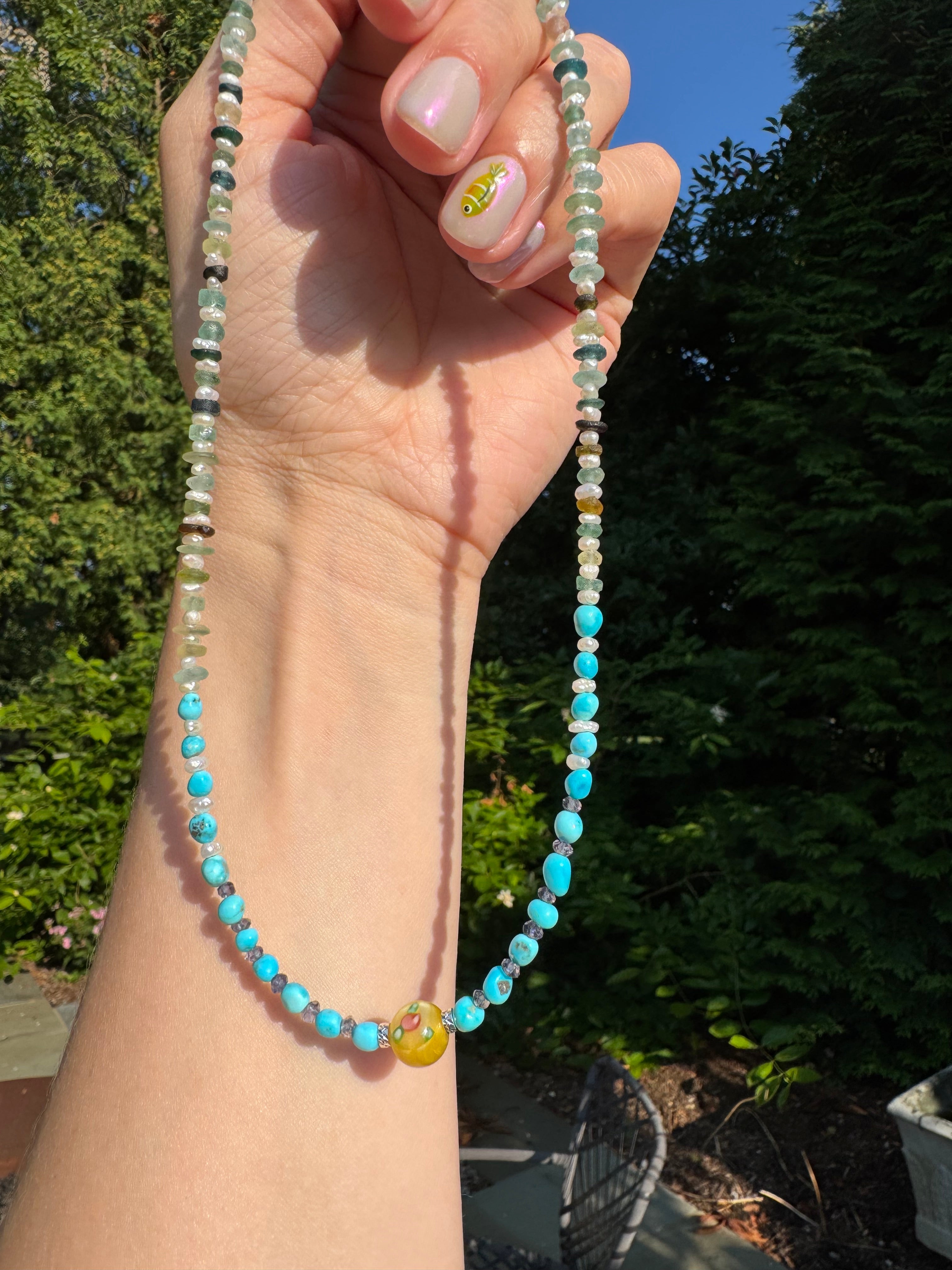 Turquoise, Pearl & Sapphire Necklace