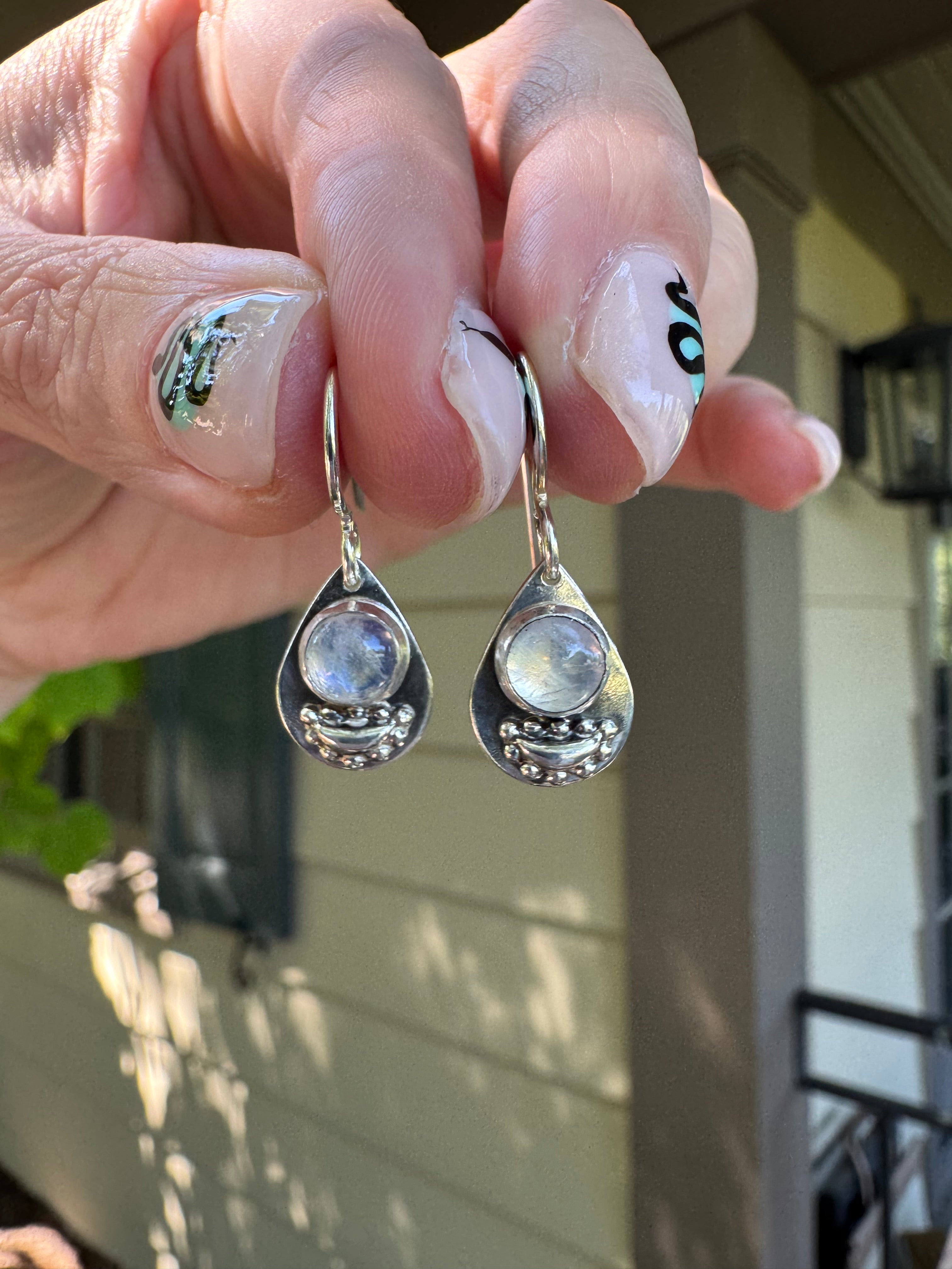 rainbow moonstone and sterling silver teardrop earrings