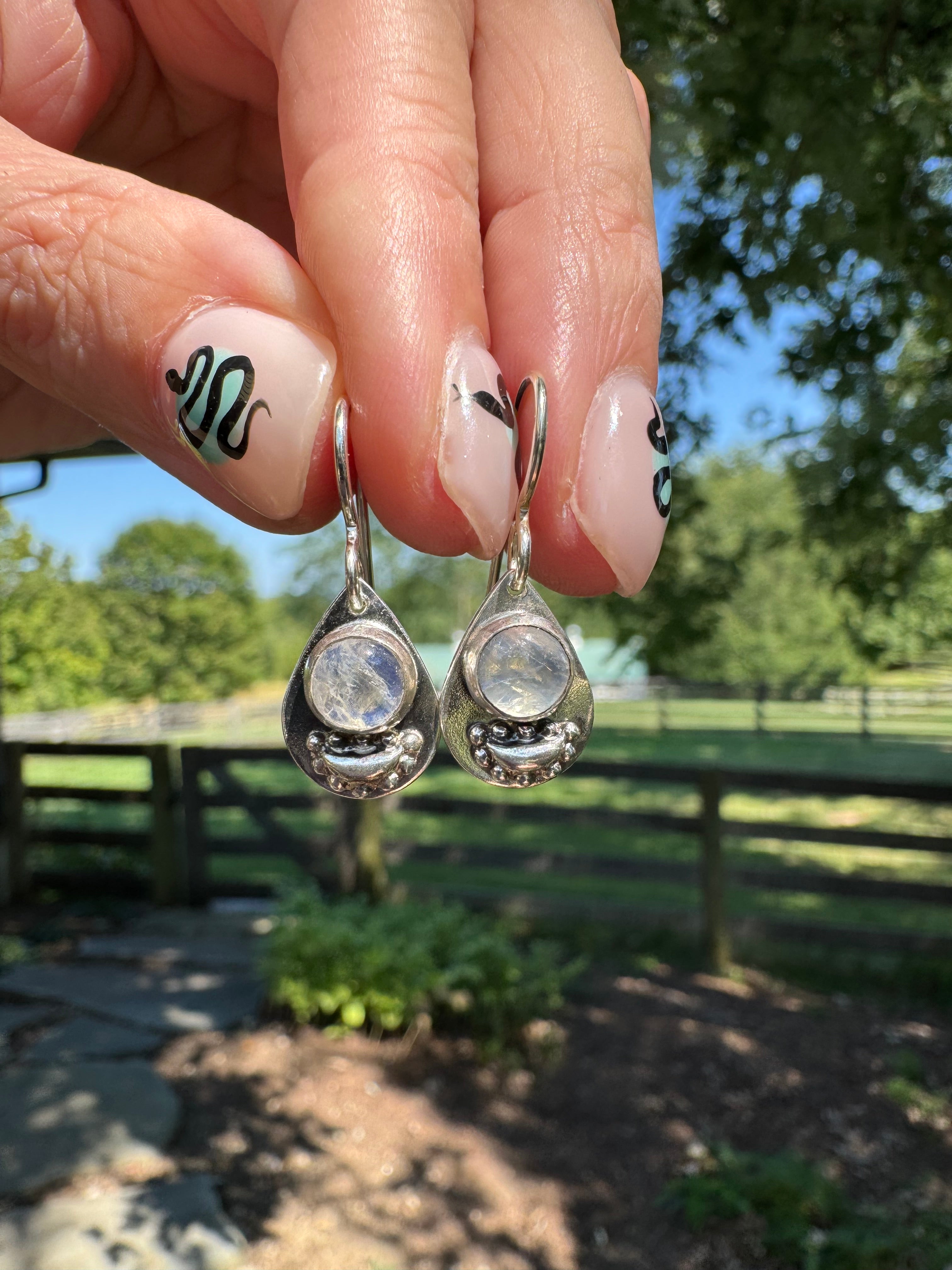 rainbow moonstone and sterling silver teardrop earrings