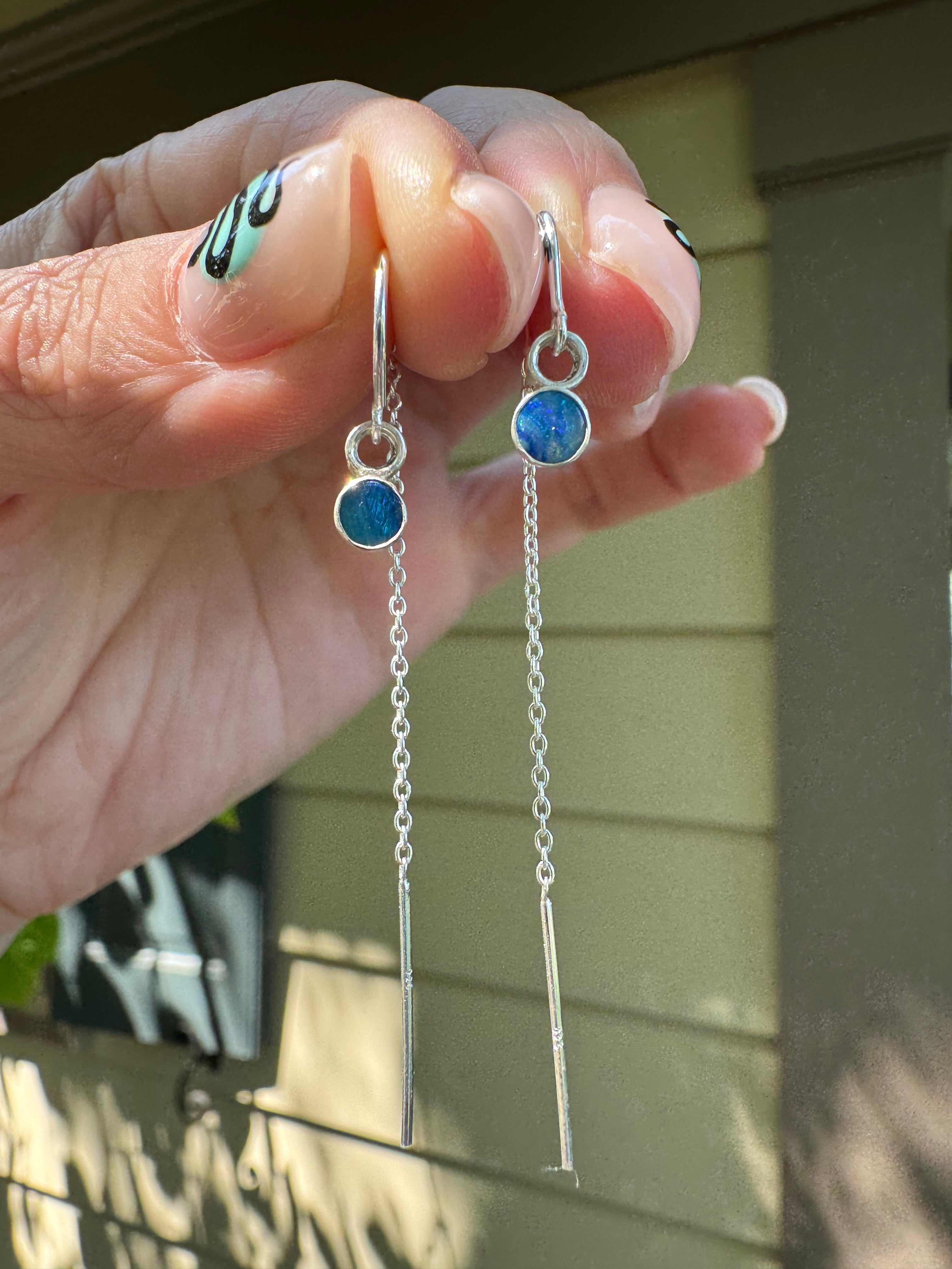 sterling silver threader earrings with opal