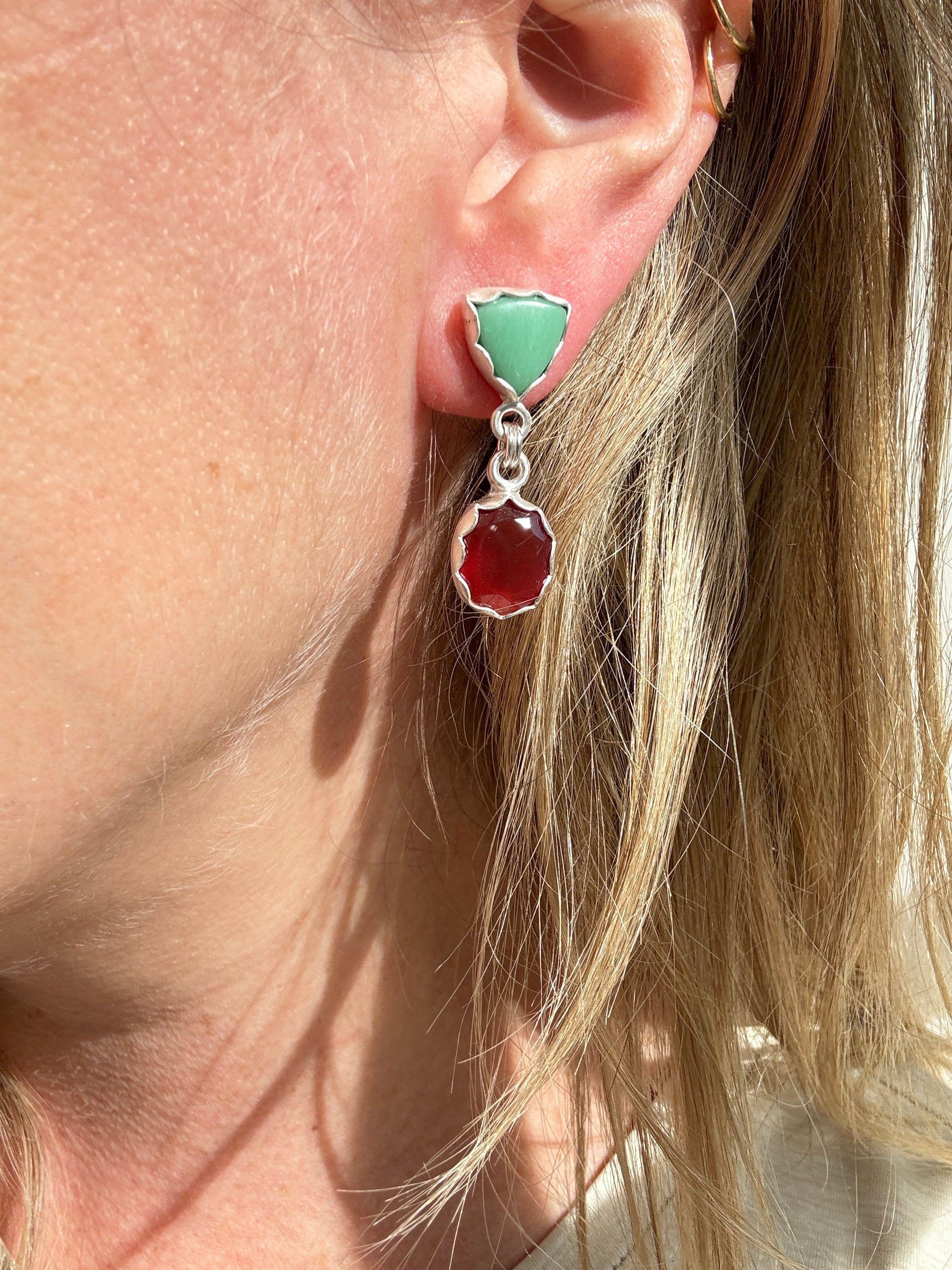 Carnelian with Lucid Variscite Studs