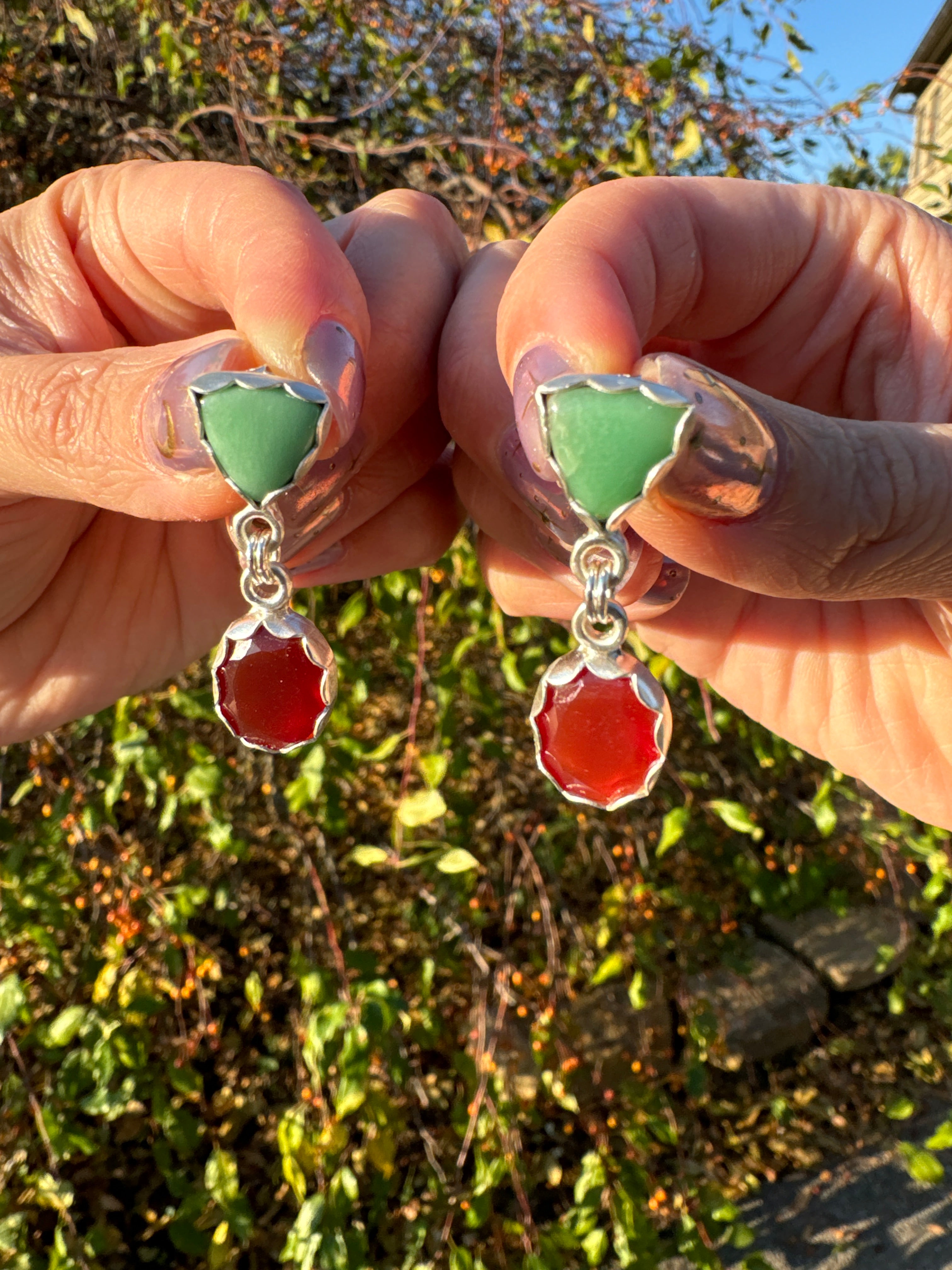 Carnelian with Lucid Variscite Studs