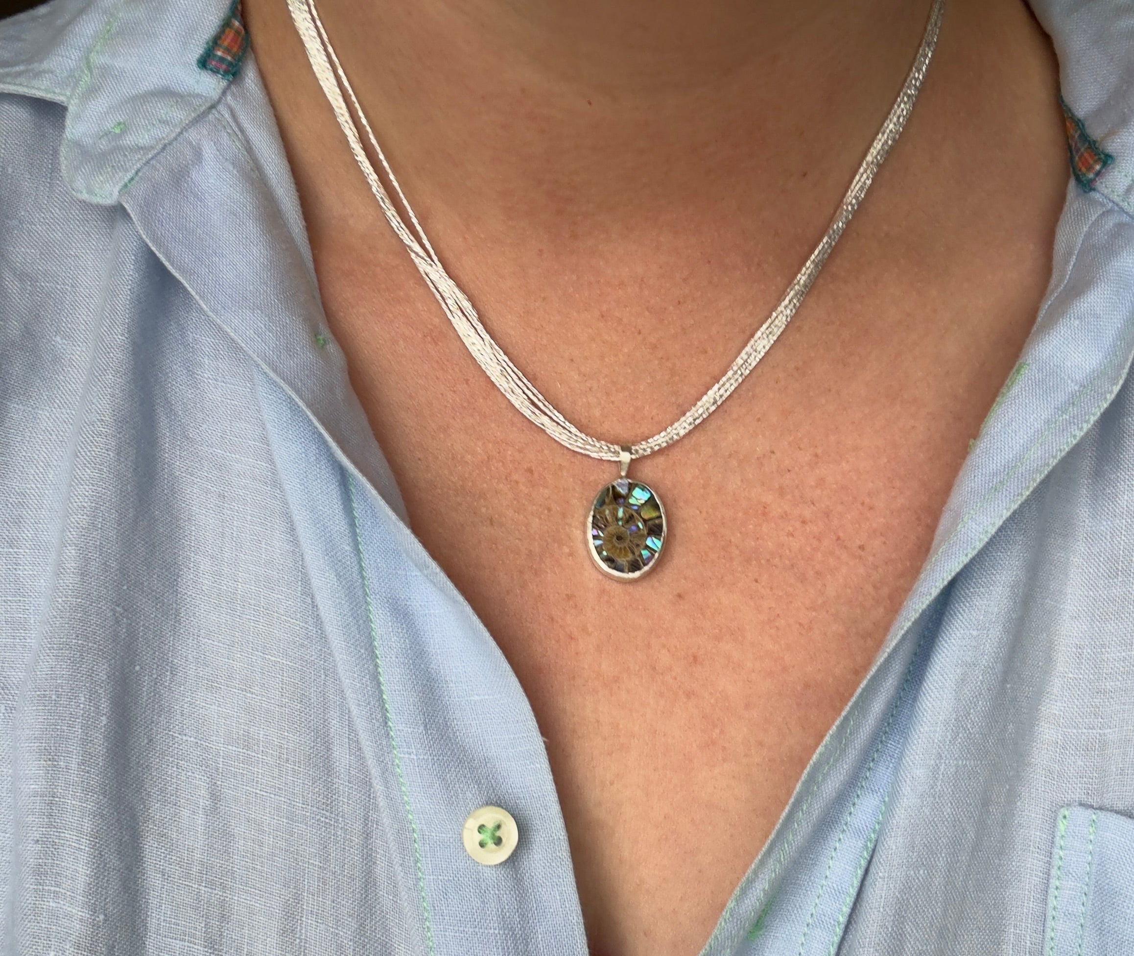 Ammonite Pendant with Abalone