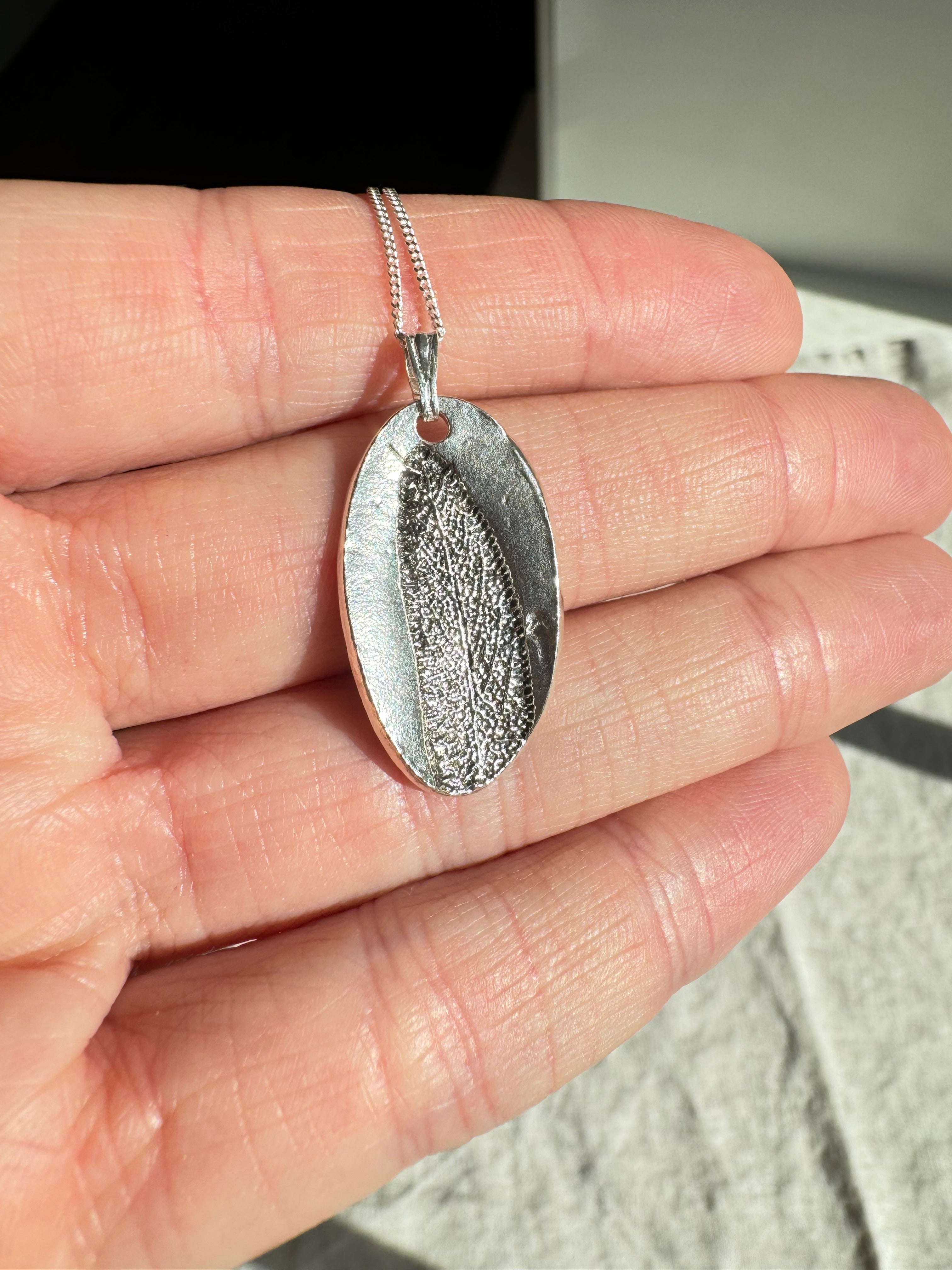 Fine Silver botanical sage pendants for necklaces