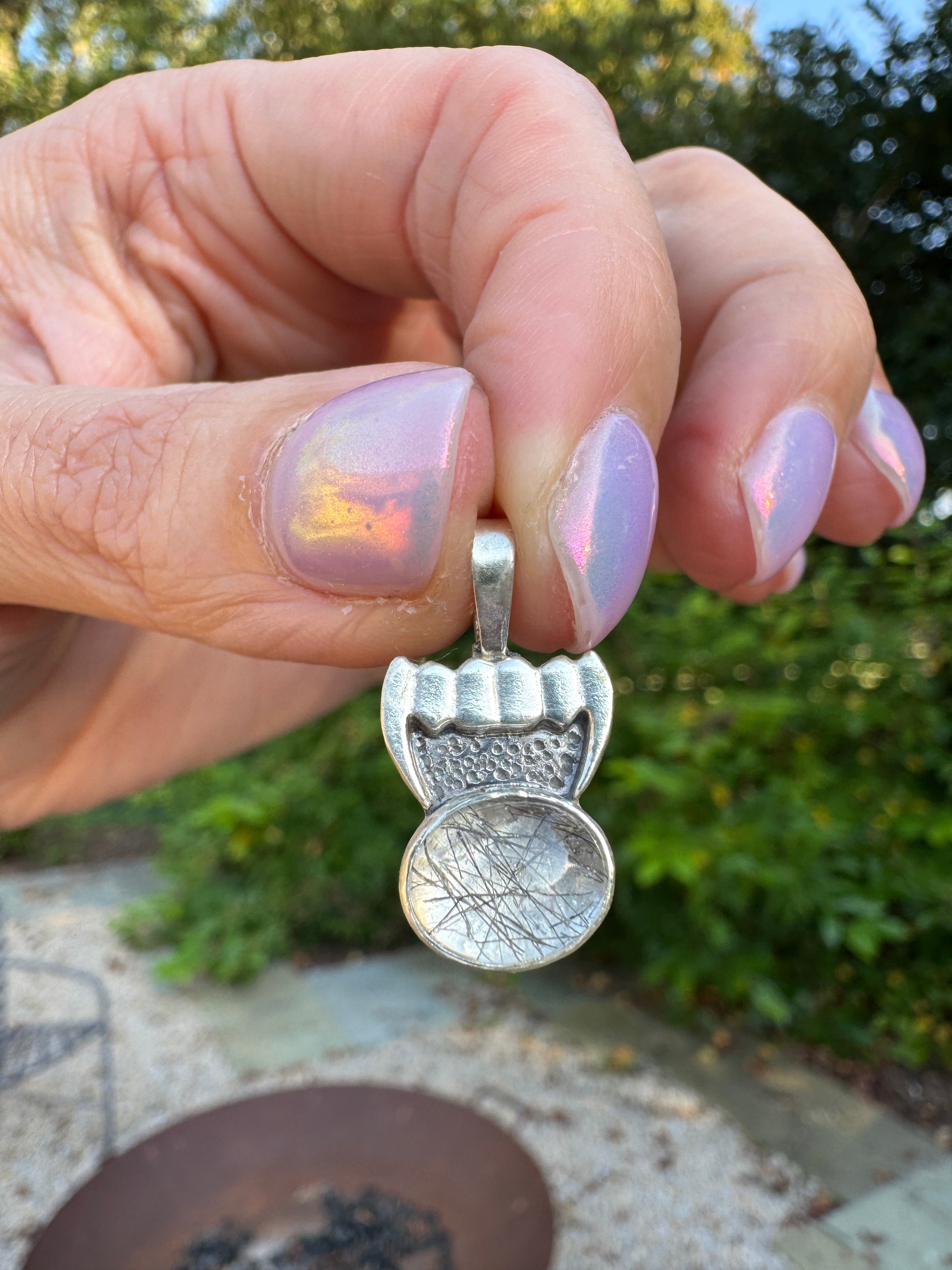 Fang Pendant with Black Quartz Rutile