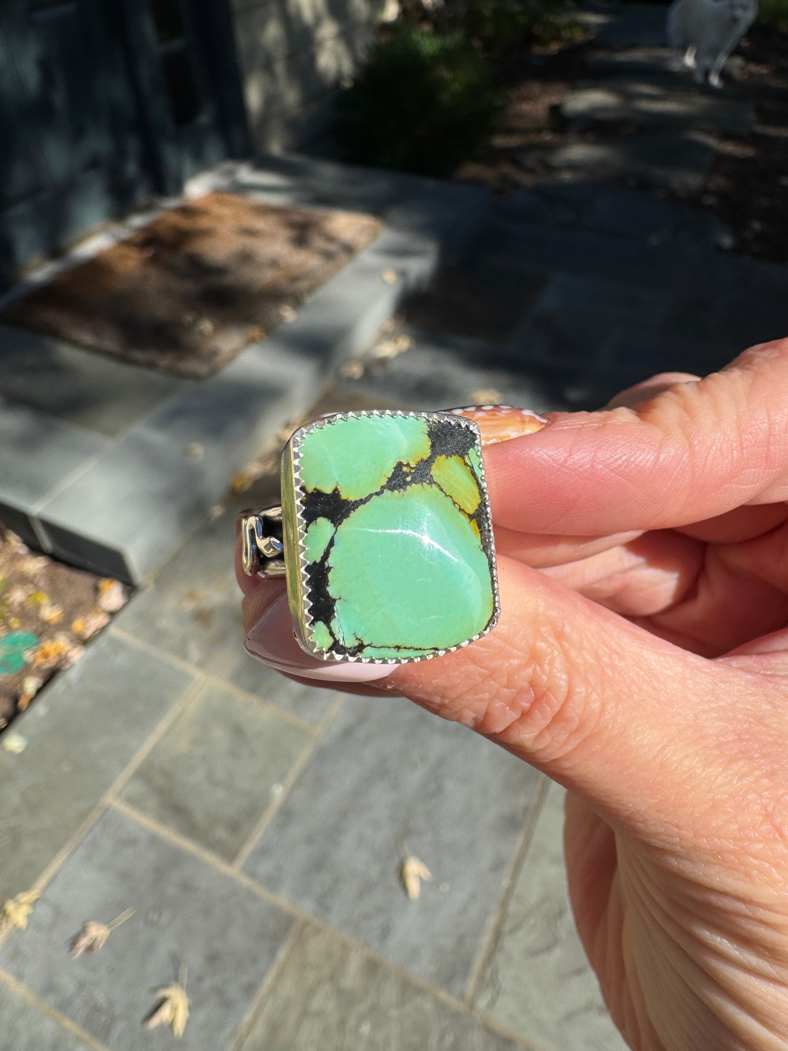 Americana ring. Southwest style turquoise with sterling silver snakes. Western rodeo cowboy style jewelry