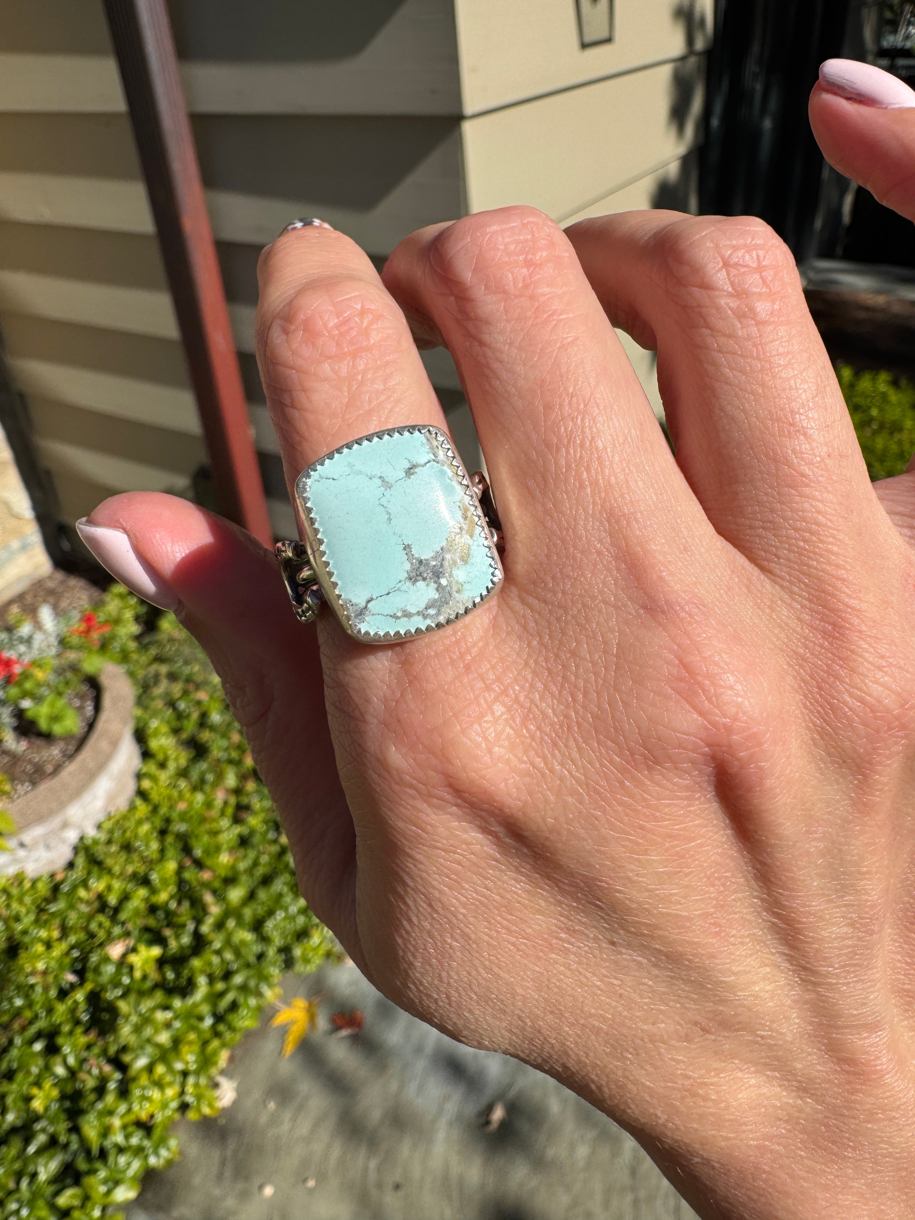 Americana ring. Southwest style turquoise with sterling silver horseshoe. Western rodeo cowboy style jewelry
