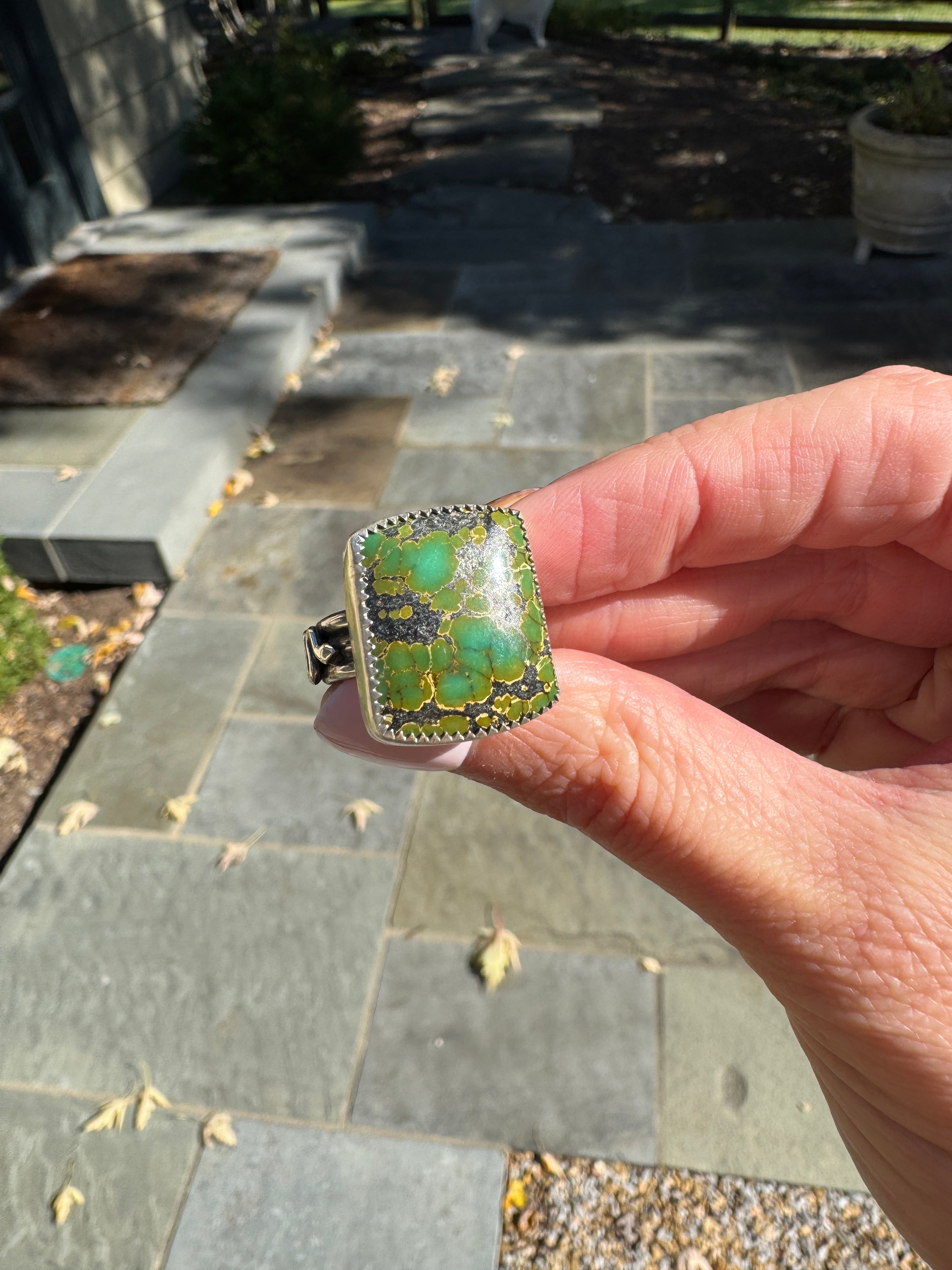 Americana ring. Southwest style turquoise with sterling silver snakes. Western rodeo cowboy style jewelry